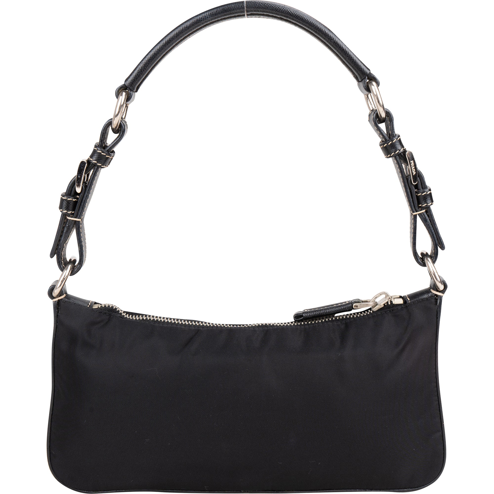 Prada Nylon Black Saffiano Leather Triangle Handbag