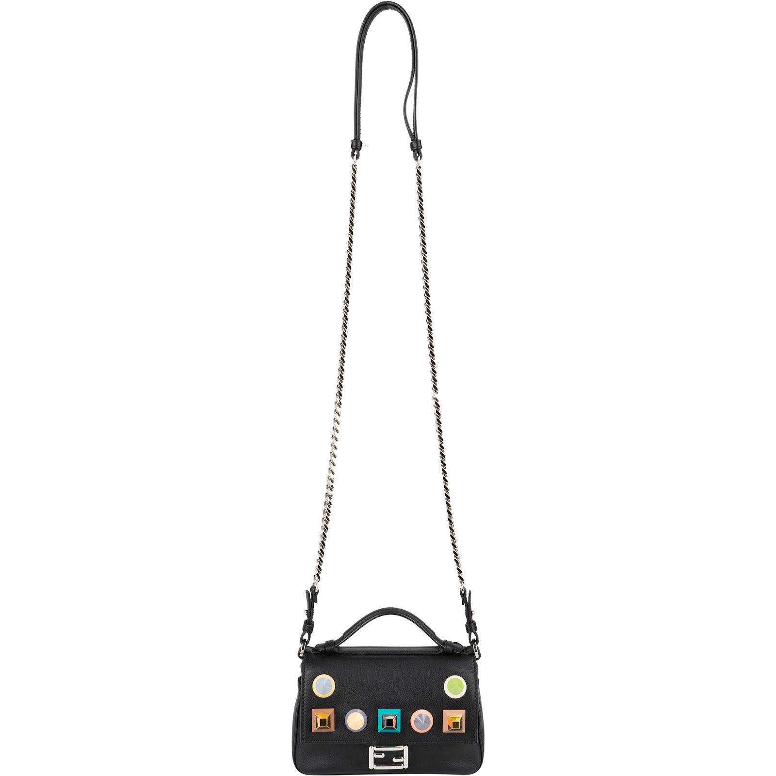 Fendi - Mini Baguette Double Flap Plexi Studs Crossbody Bag
