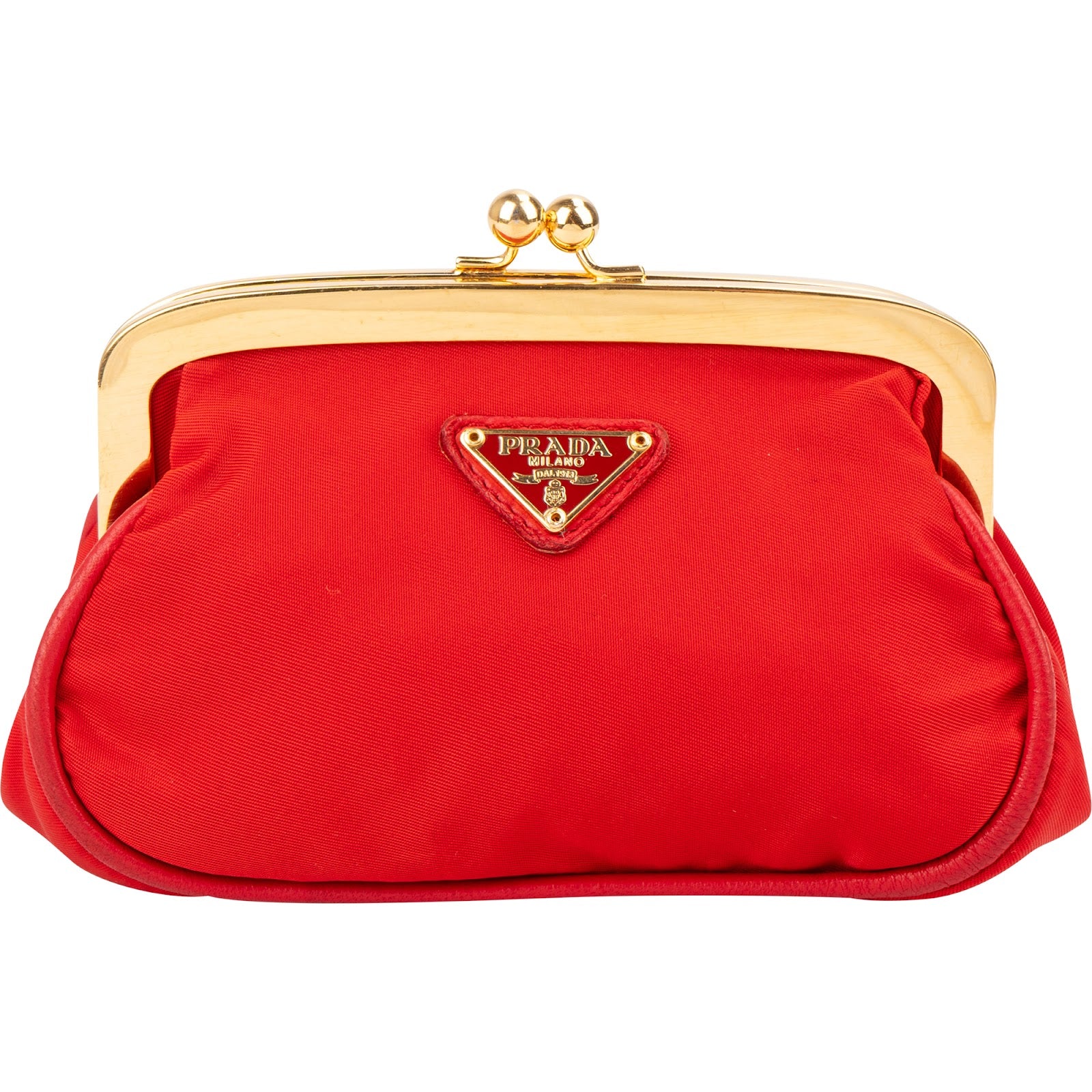 Prada Red Tessuto Triangel Kiss-Lock Coin Wallet