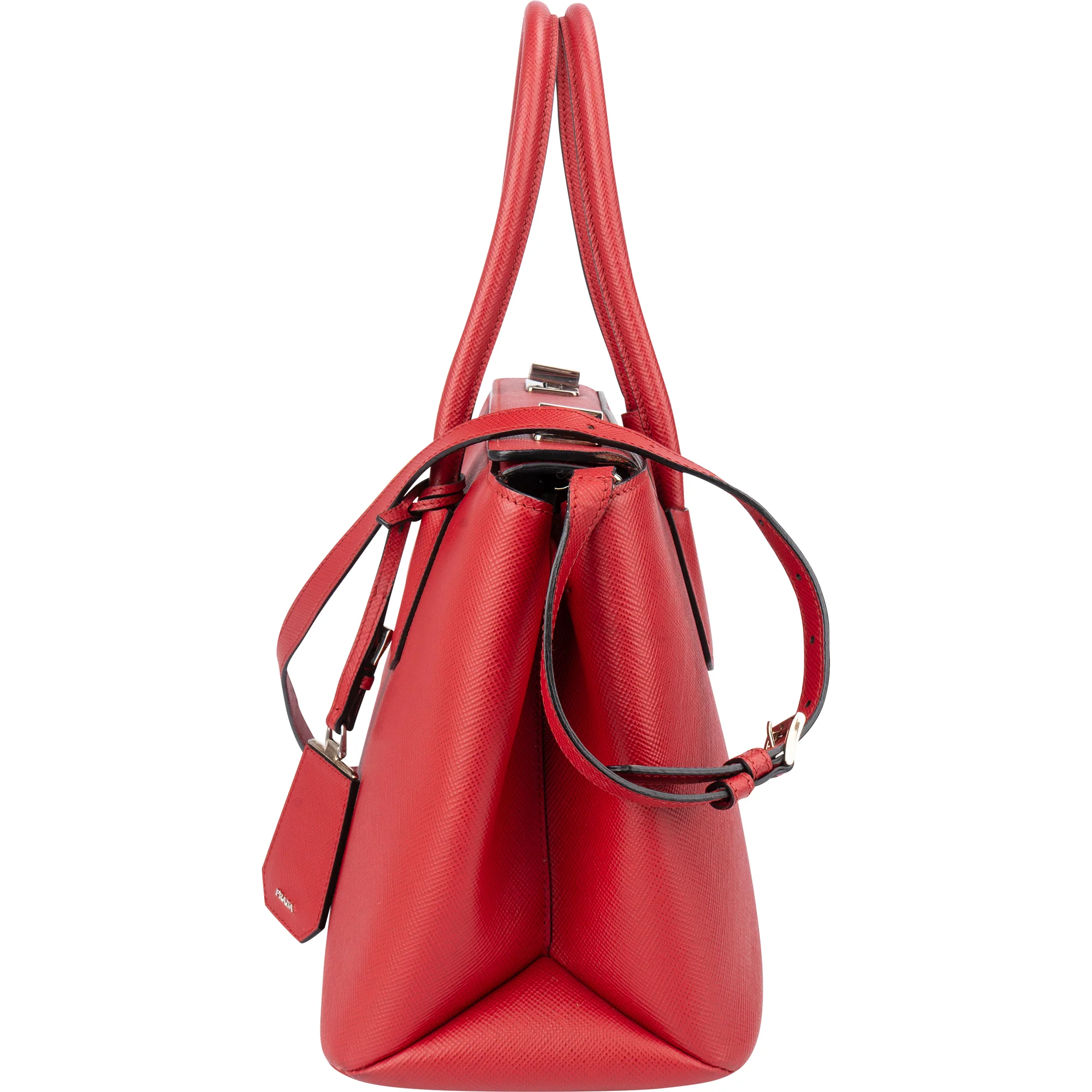 Prada Red Saffiano Leather Turnlock Double Handbag