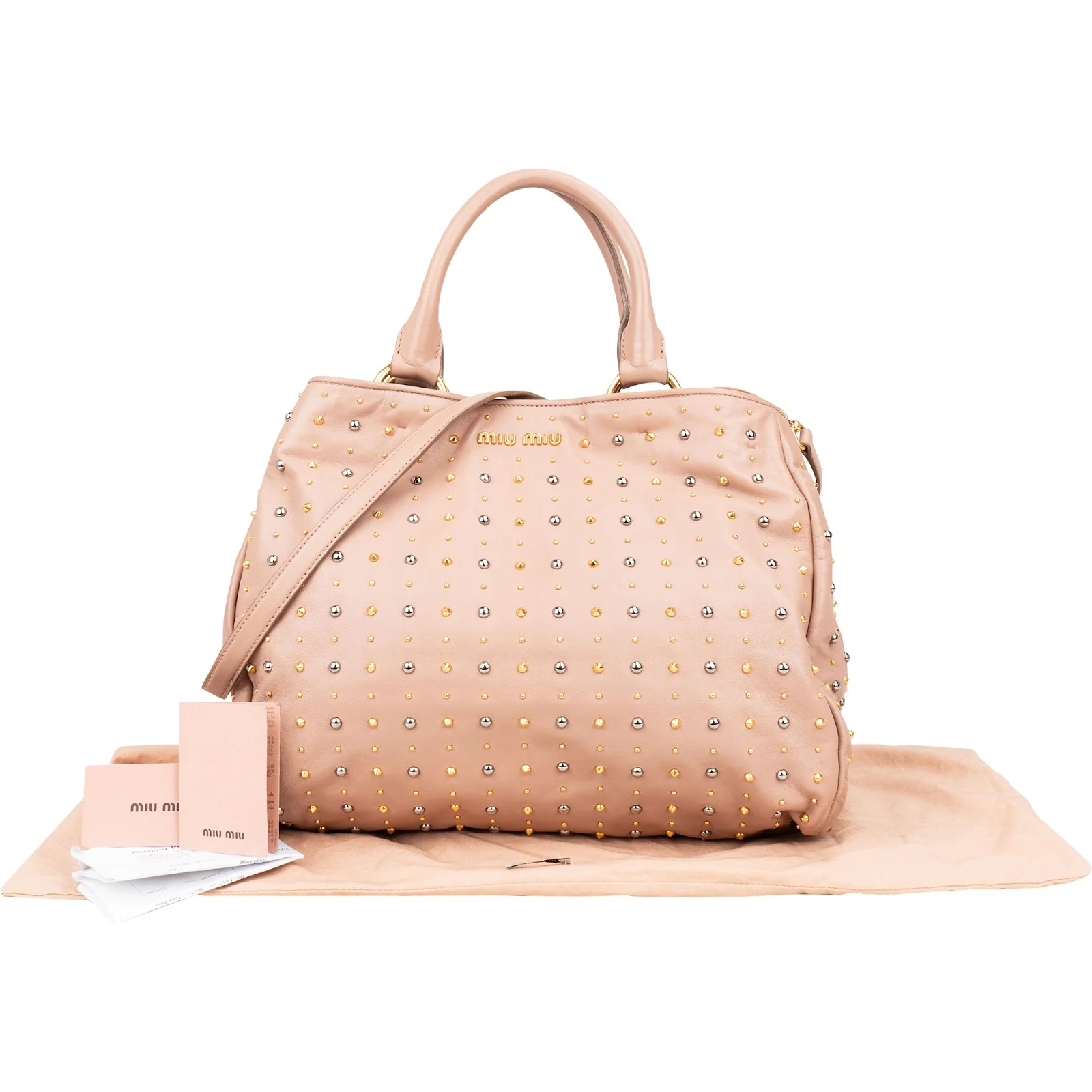 Miu Miu Studded Vitello Lux Tote Handbag