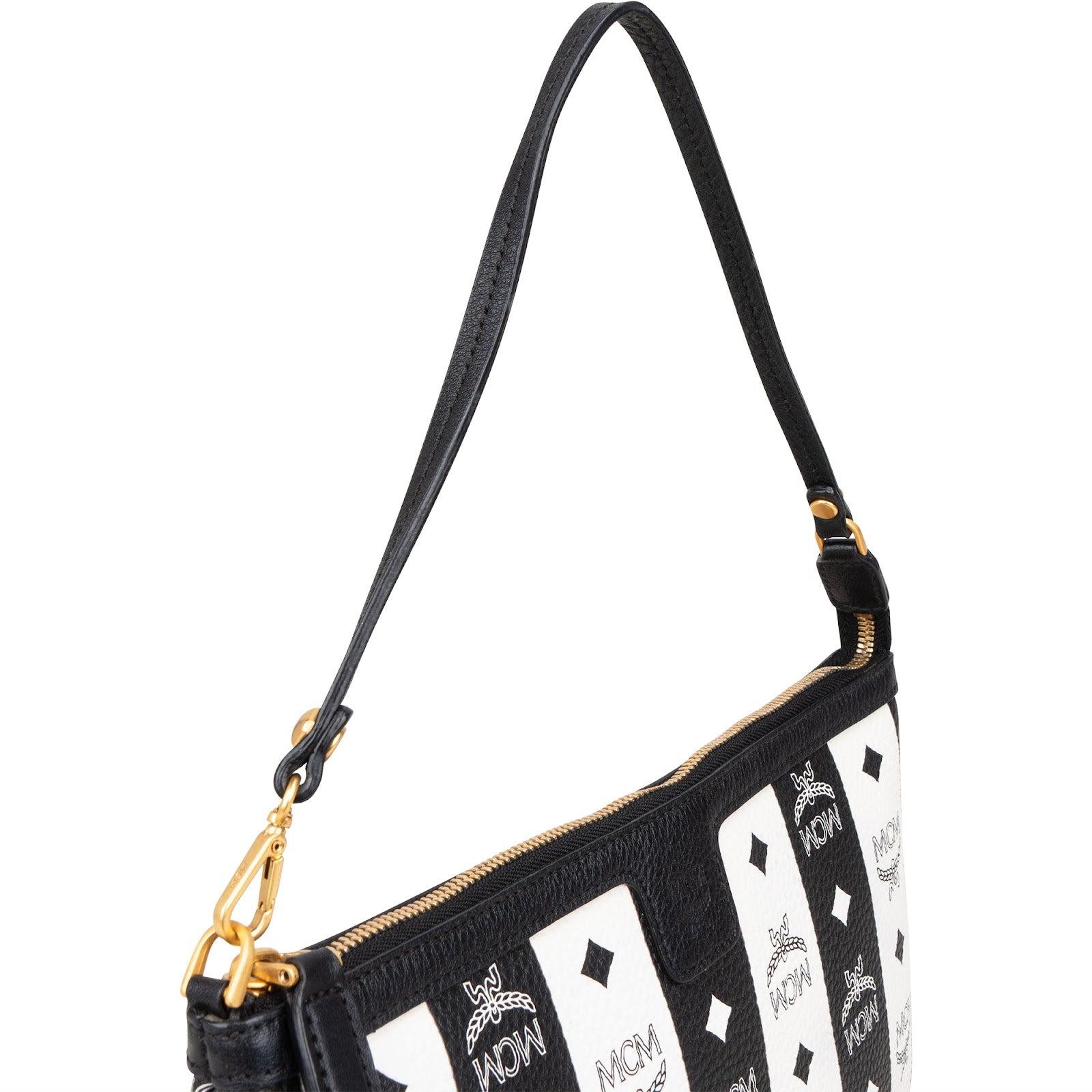 MCM Monogram Visetos Black and White Vertical Stripe Liz Clutch