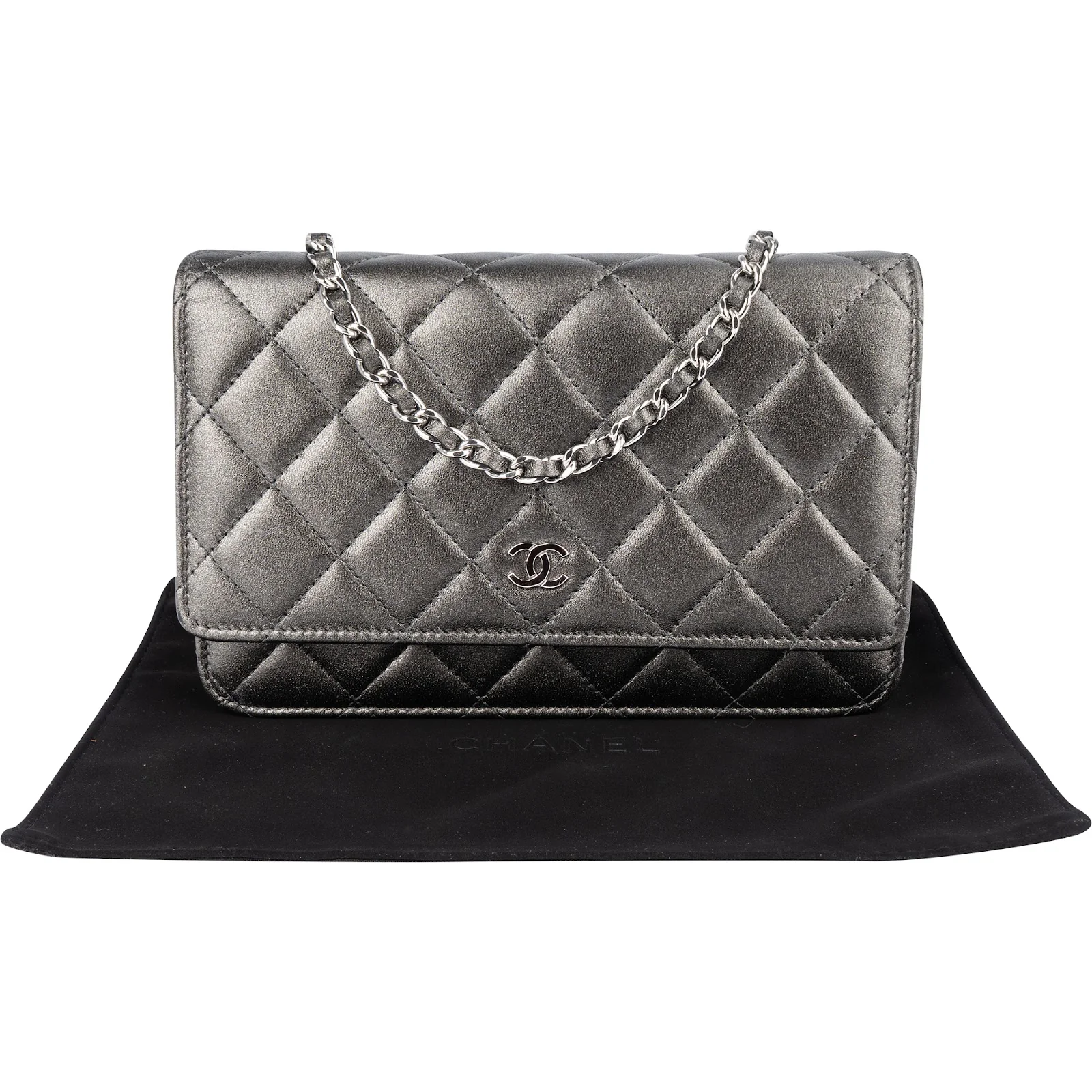 Chanel Quilted Metallic Lambskin Leather Wallet On Chain Crossbody Bag