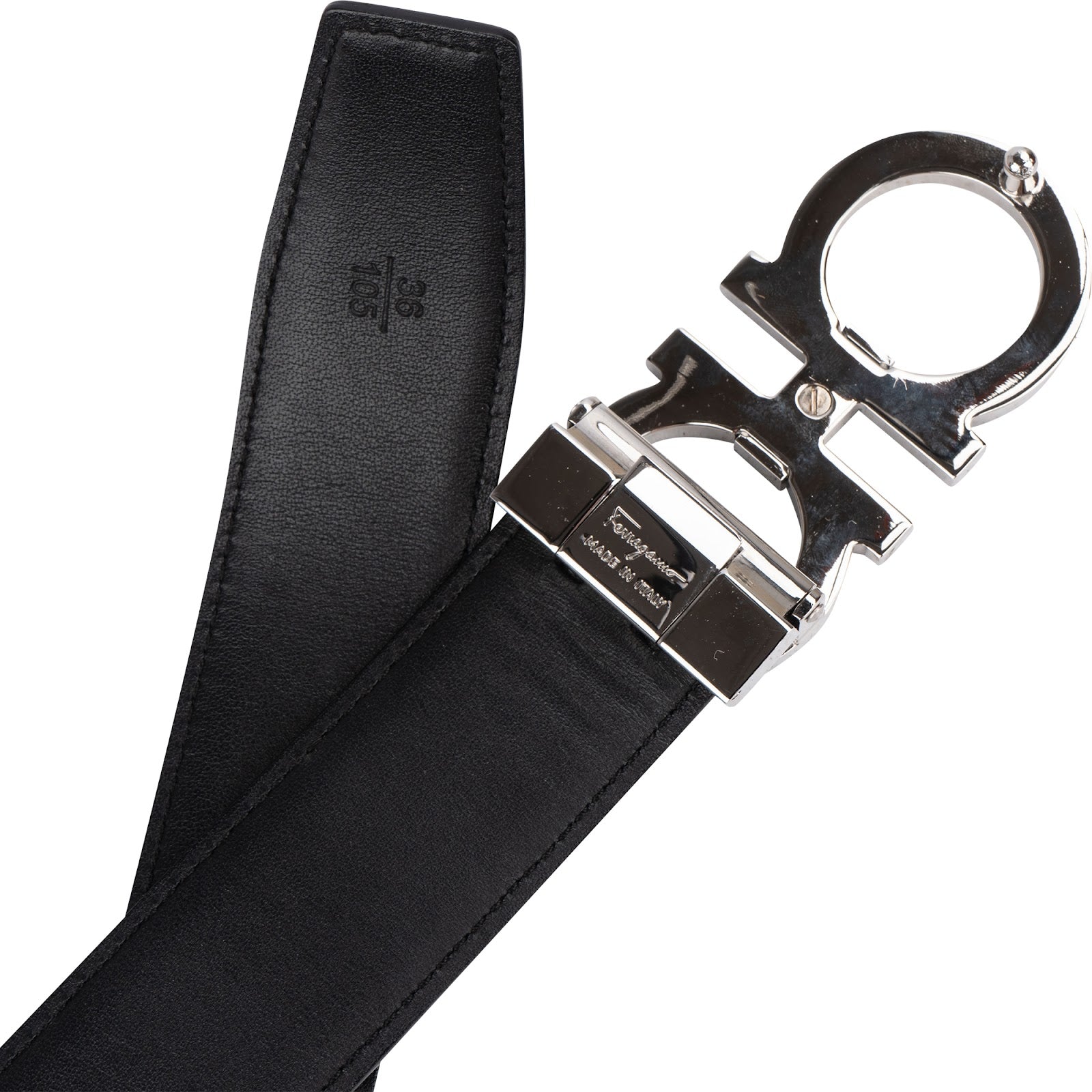 Salvatore Ferragamo Nero Pebbled Leather Gancini Gürtel (105)