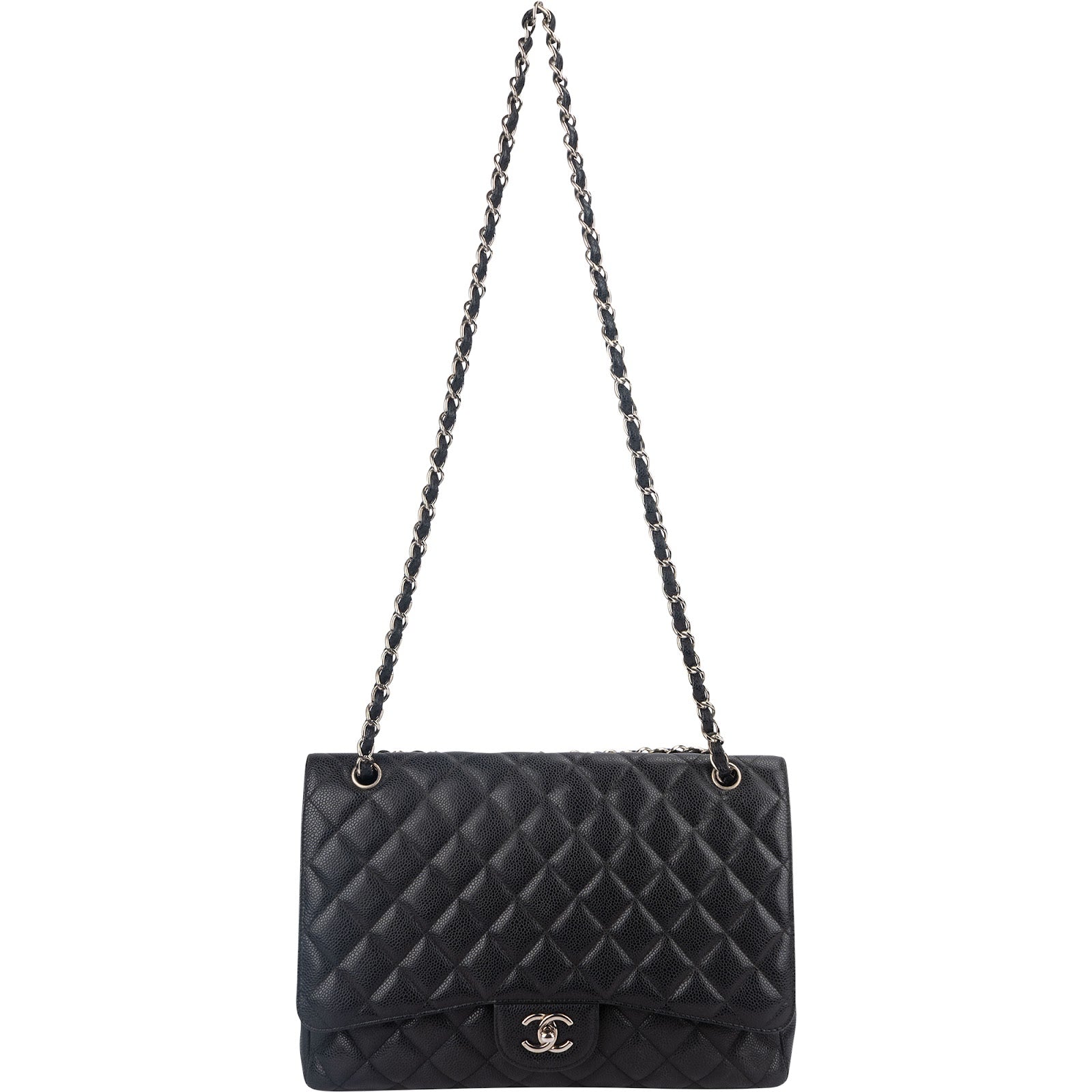 Chanel Quilted Caviar Leather Palladium Maxi Single Flap Crossbody Bag