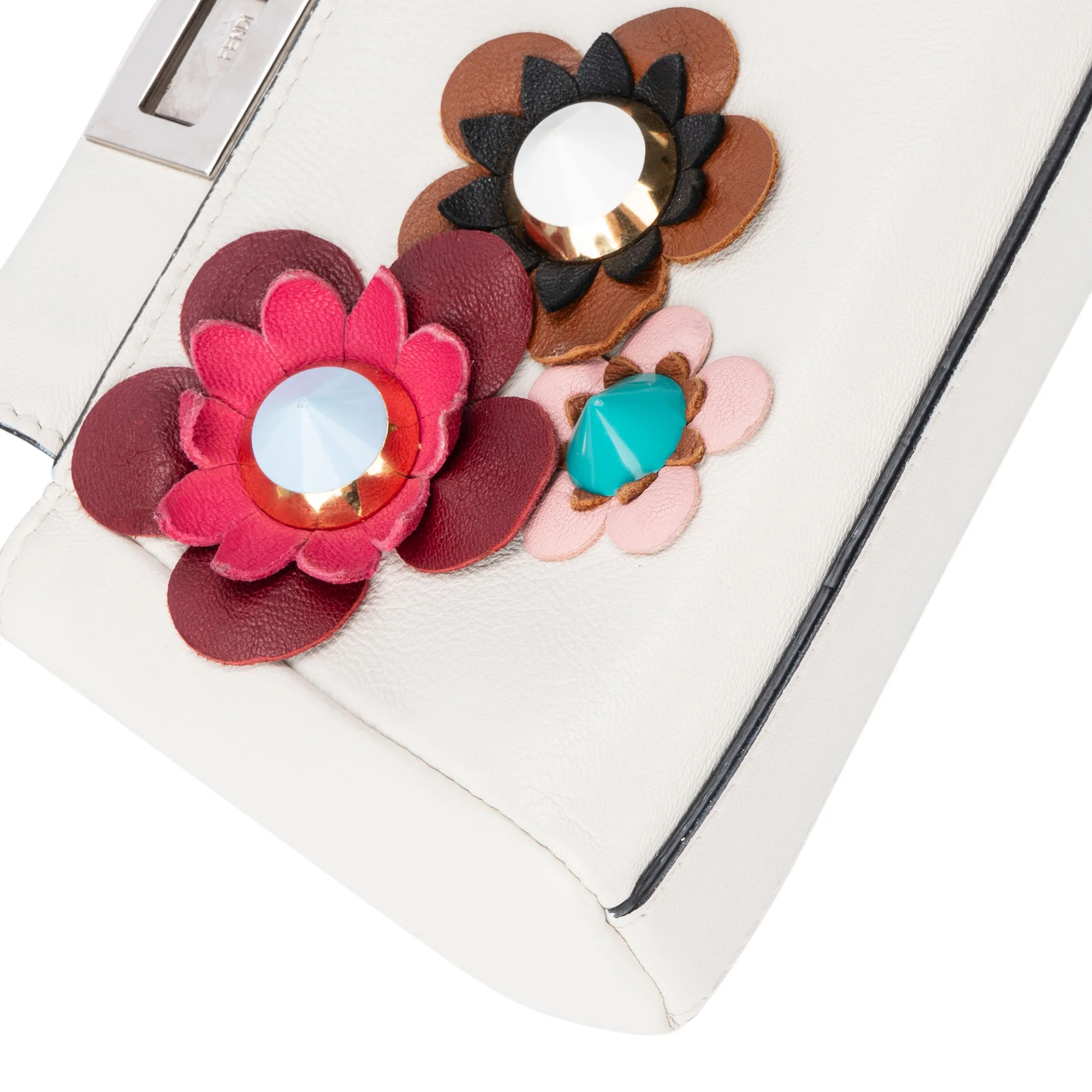 Fendi White Leather Micro Peekaboo Handbag