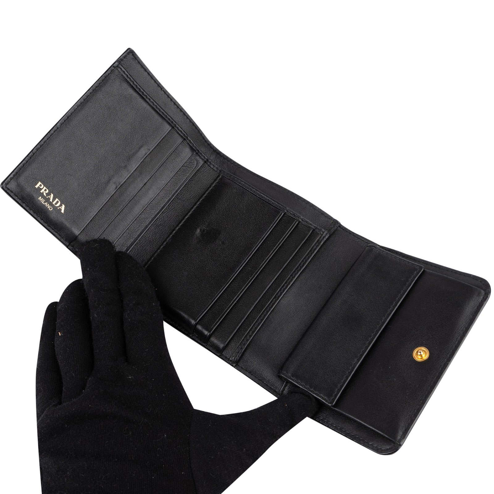 Prada Vitello Move Leather Small Trifold Wallet