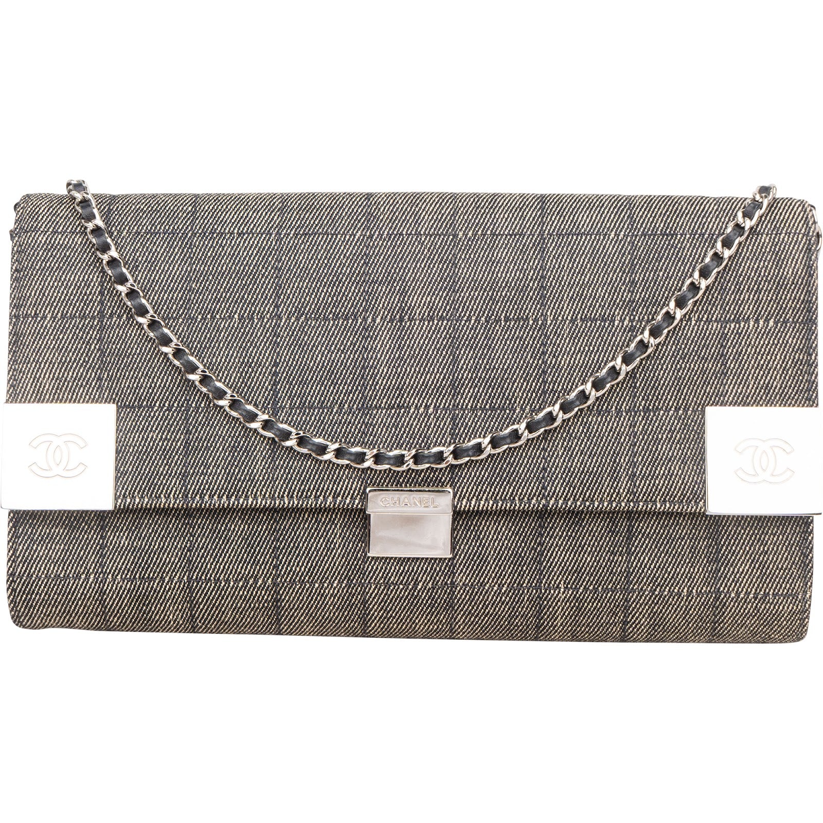 Sac à bandoulière Chanel en denim « Chocolate Bar » à rabat unique