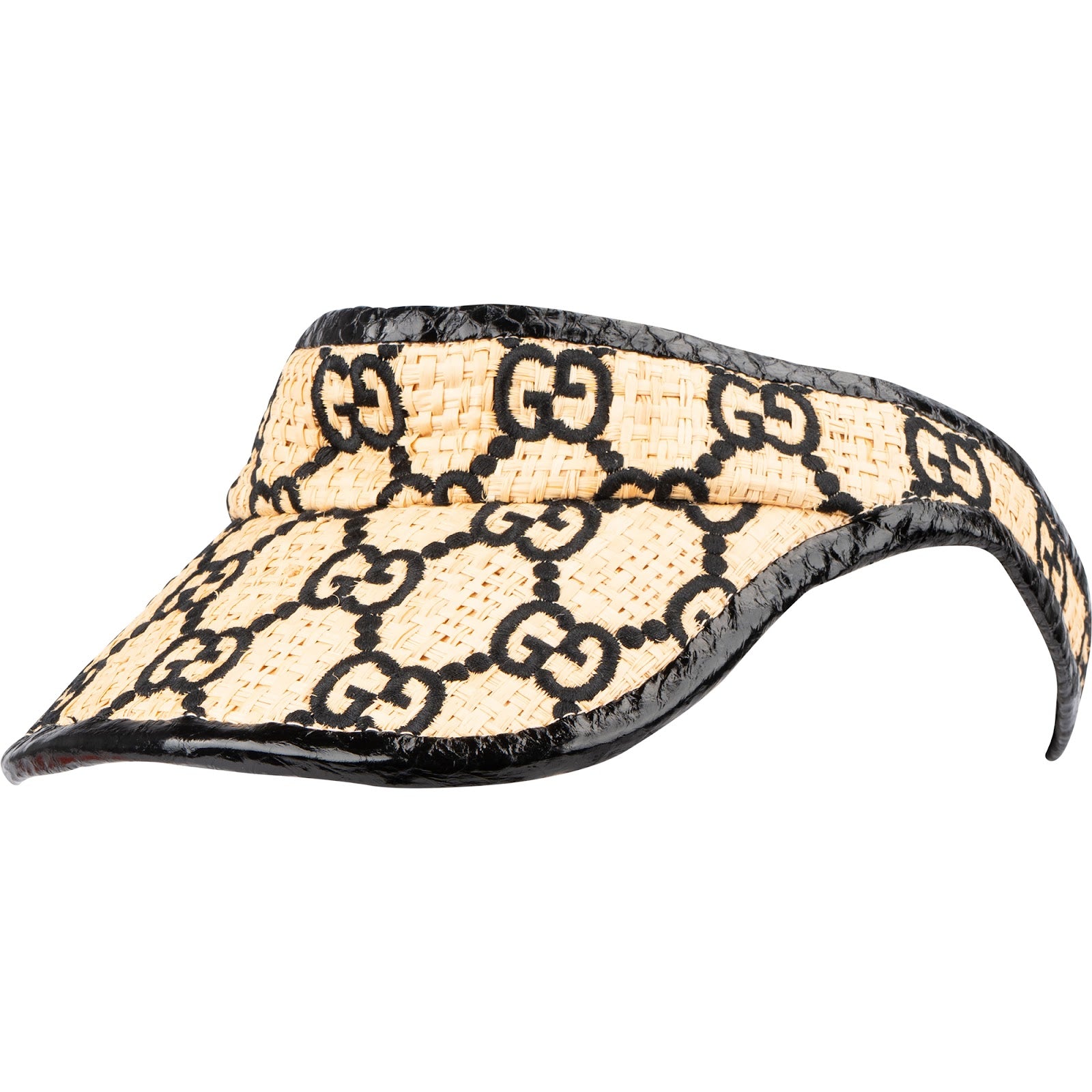GUCCI - Chapeau à visière GG en cuir et raphia multicolore