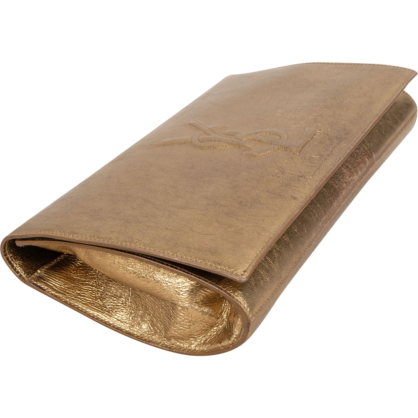 Yves Saint Laurent Crinkled Metallic Leather Cassandre Clutch