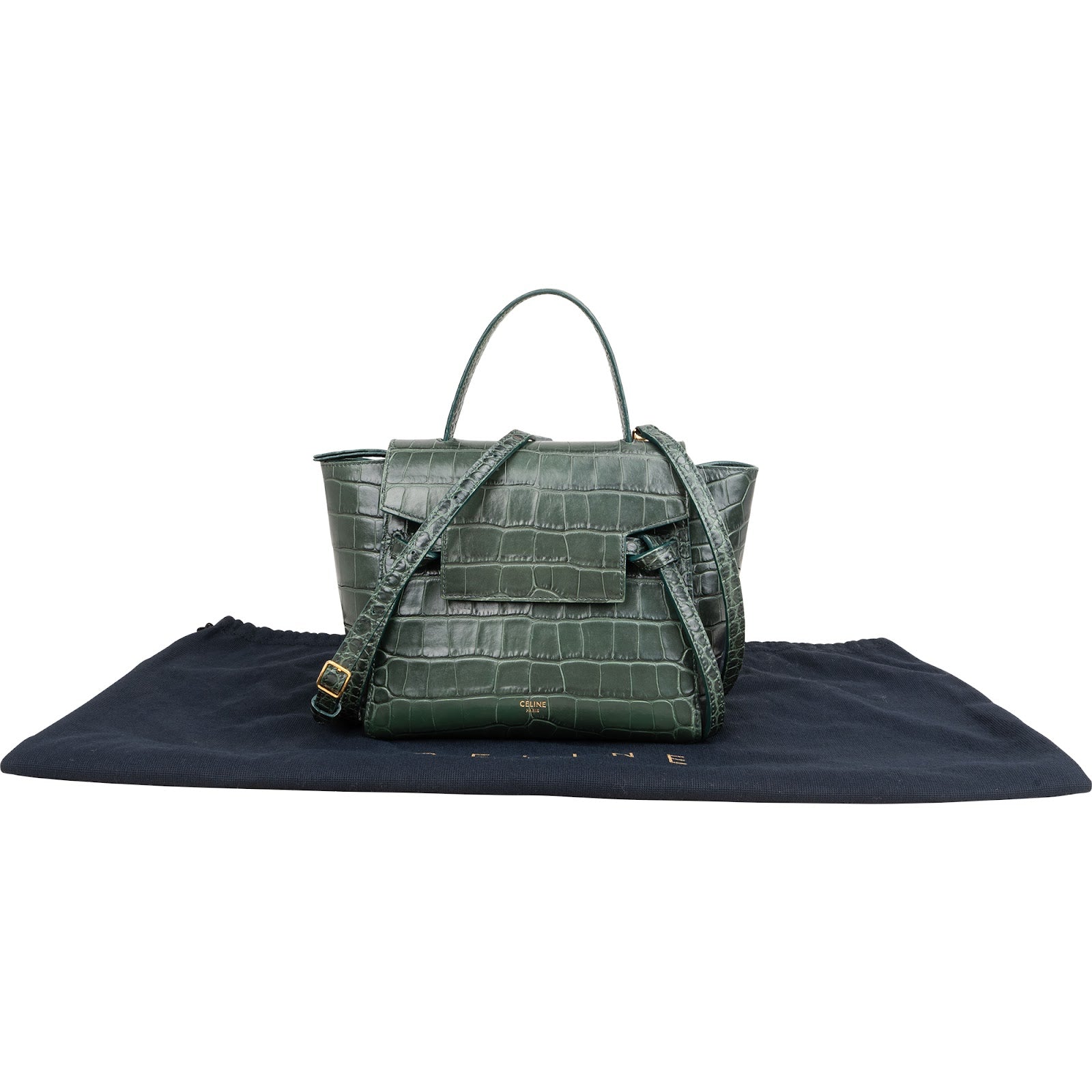 Celine Dark Green Crocodile Embossed Belt Nano Handbag