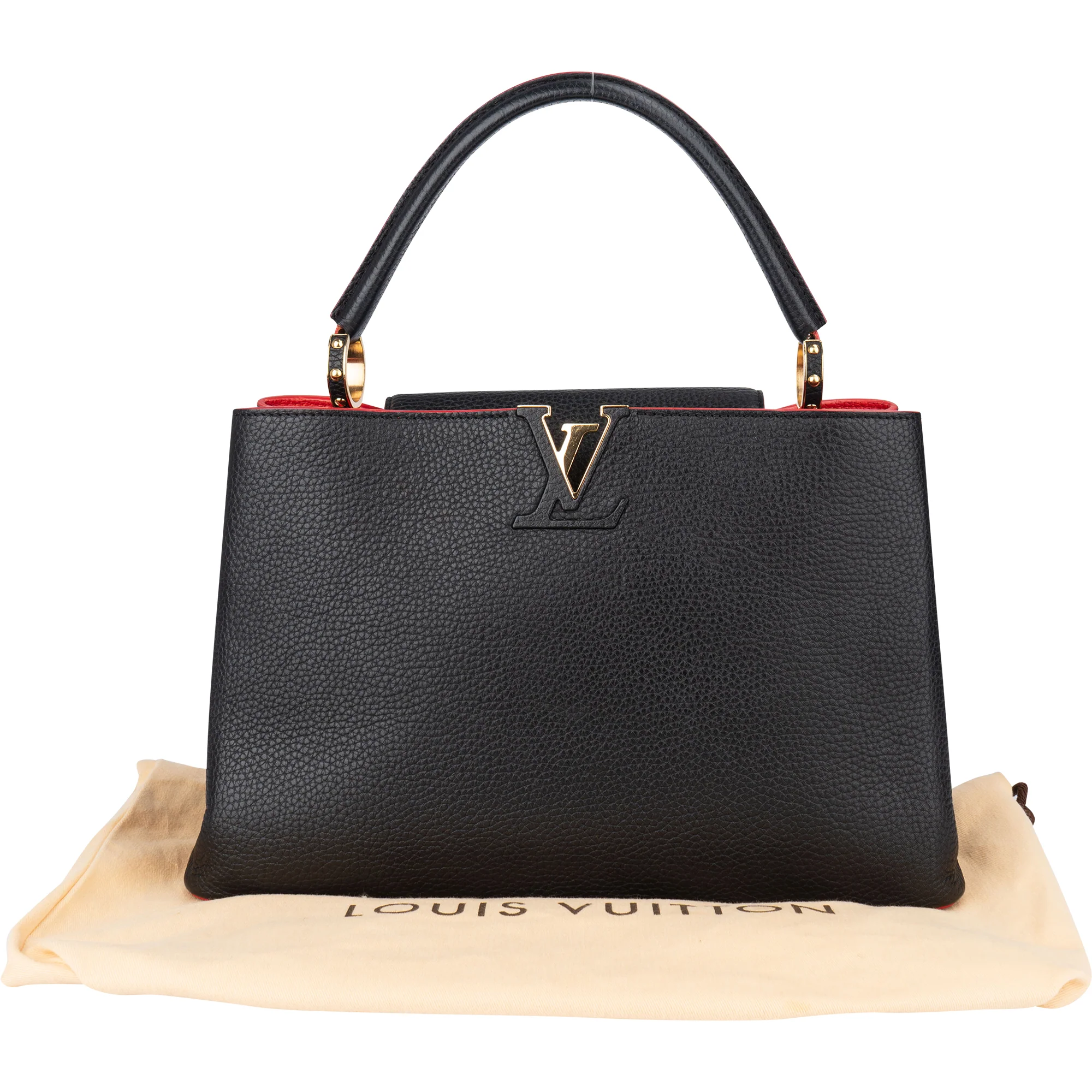 Louis Vuitton Black Leather Lining Capucines MM Handbag