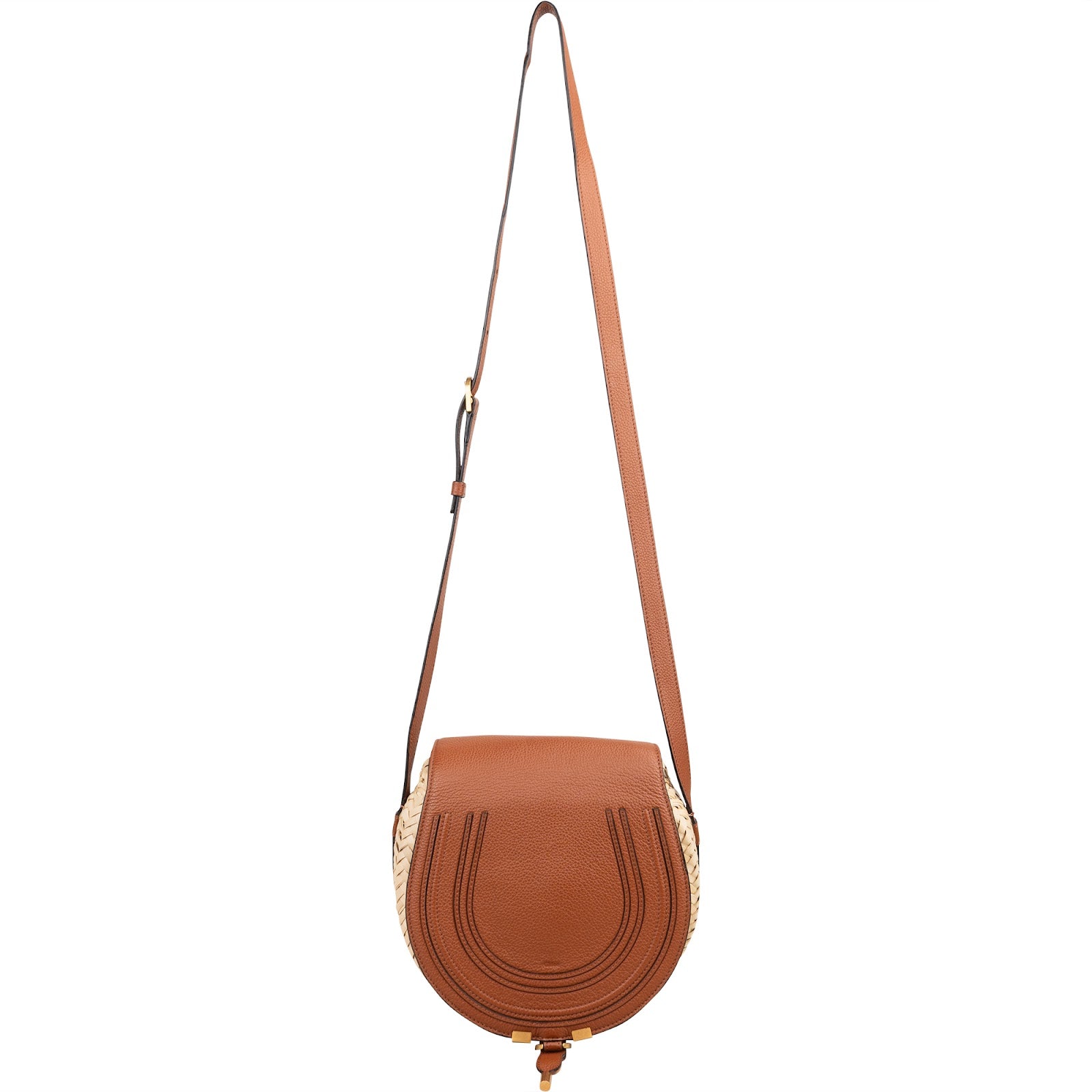 Chloé Grained Calfskin Raffia Marcie Saddle Crossbody Bag
