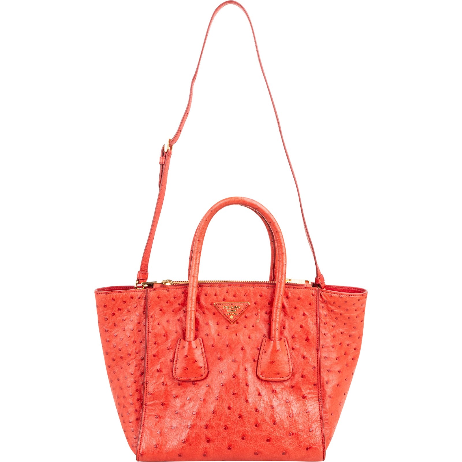 Prada - Ostrich Twin Pocket Crossbody Bag