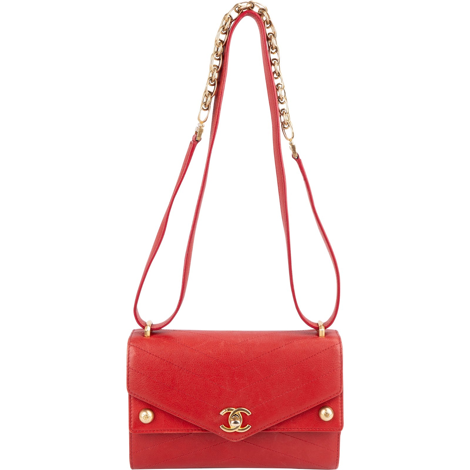 Chanel Stitched Leather Chevron Envelope Double Flap Shoulder Crossbody Bag