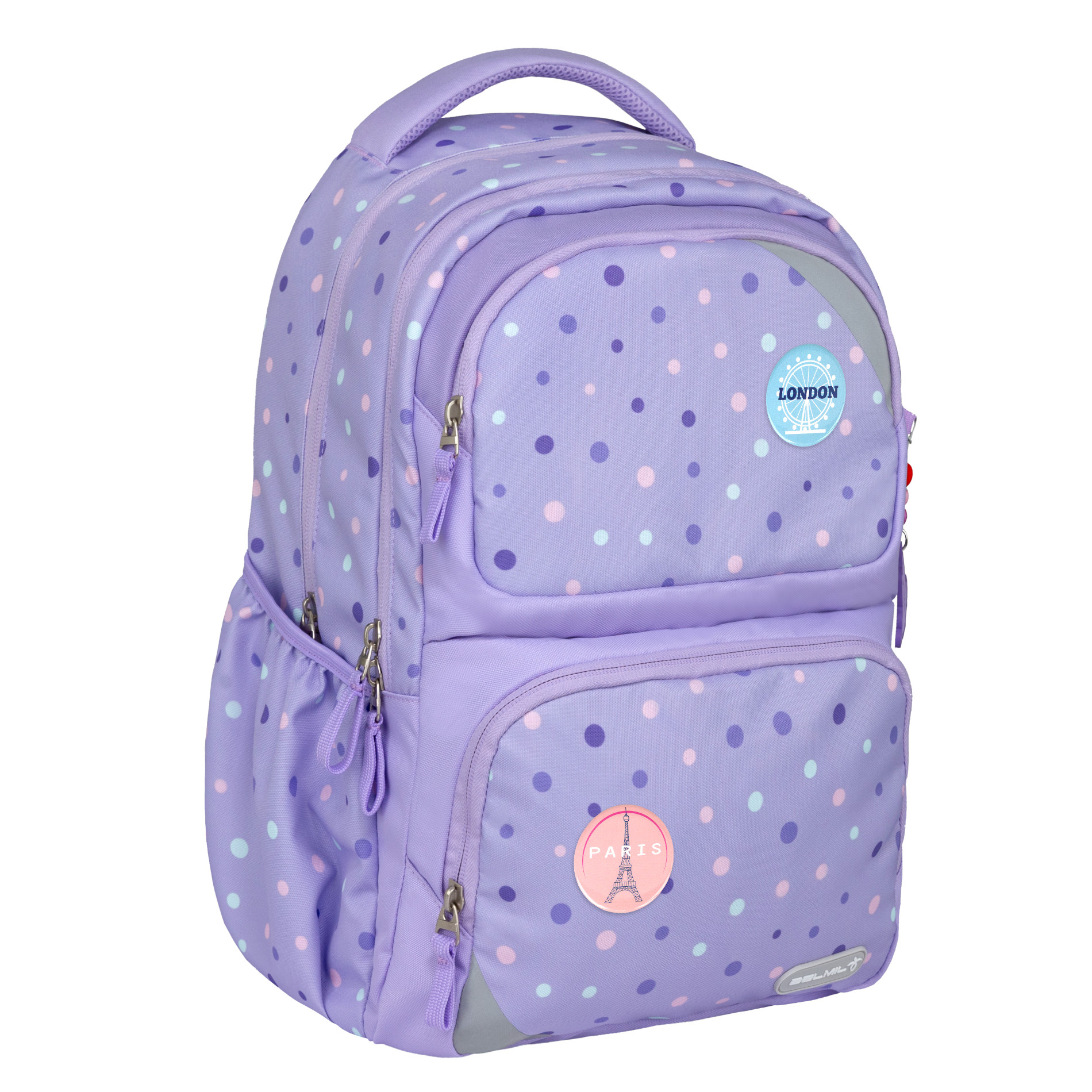 Maxi Pack Schulrucksack mit Brustgurt 2tlg. Set - "Purple Dots"