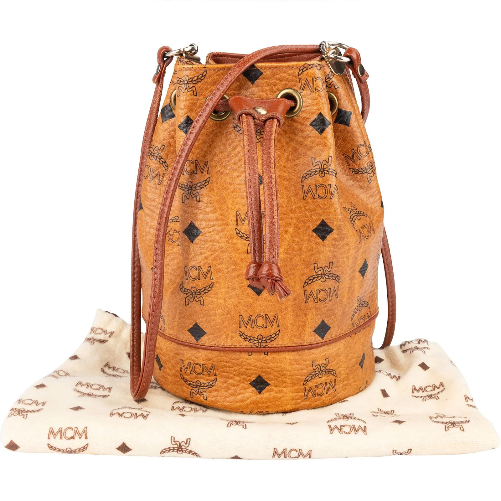 MCM Monogram Visetos Mini Drawstring Bucket Crossbody Bag