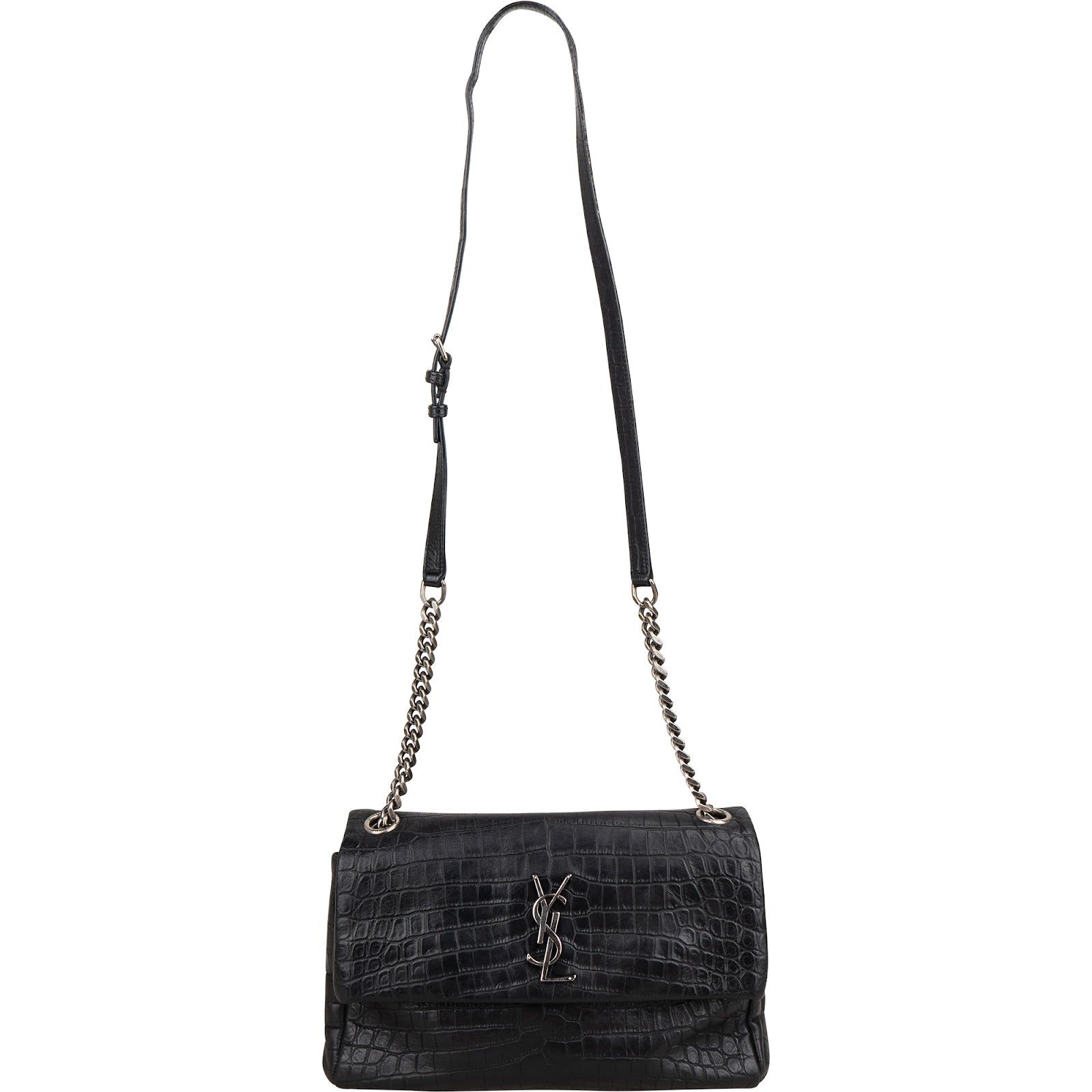 Saint Laurent Niki-schoudertas van leer met krokodillenreliëf en ketting