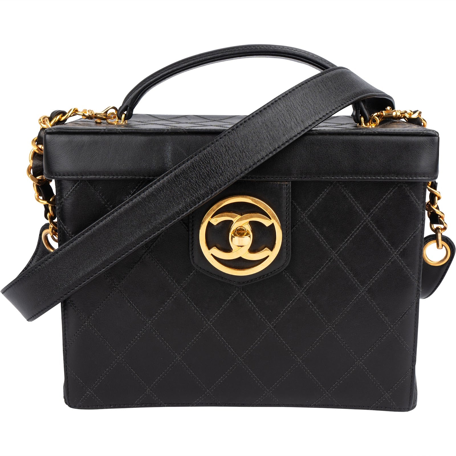 Chanel Jumbo Quilted Lambskin 24K Gold CC Vanity Case Handbag