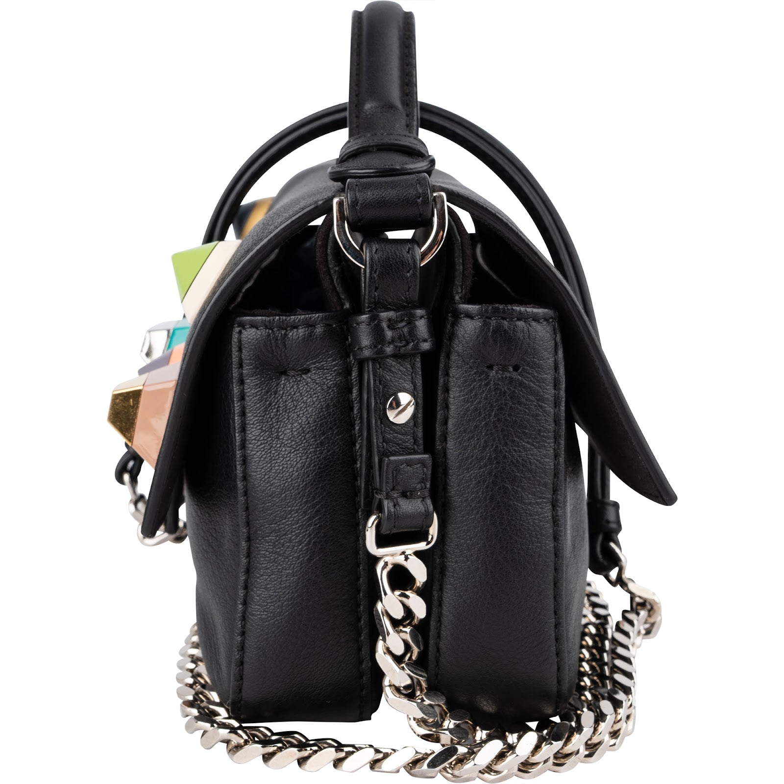 Fendi - Mini Baguette Double Flap Plexi Studs Crossbody Bag