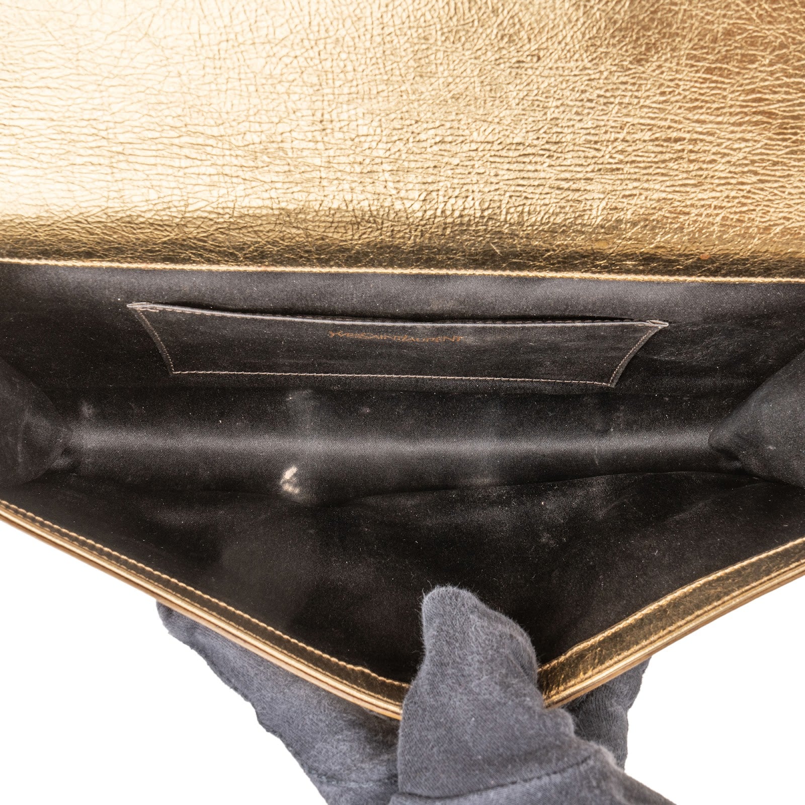 Yves Saint Laurent Crinkled Metallic Leather Cassandre Clutch