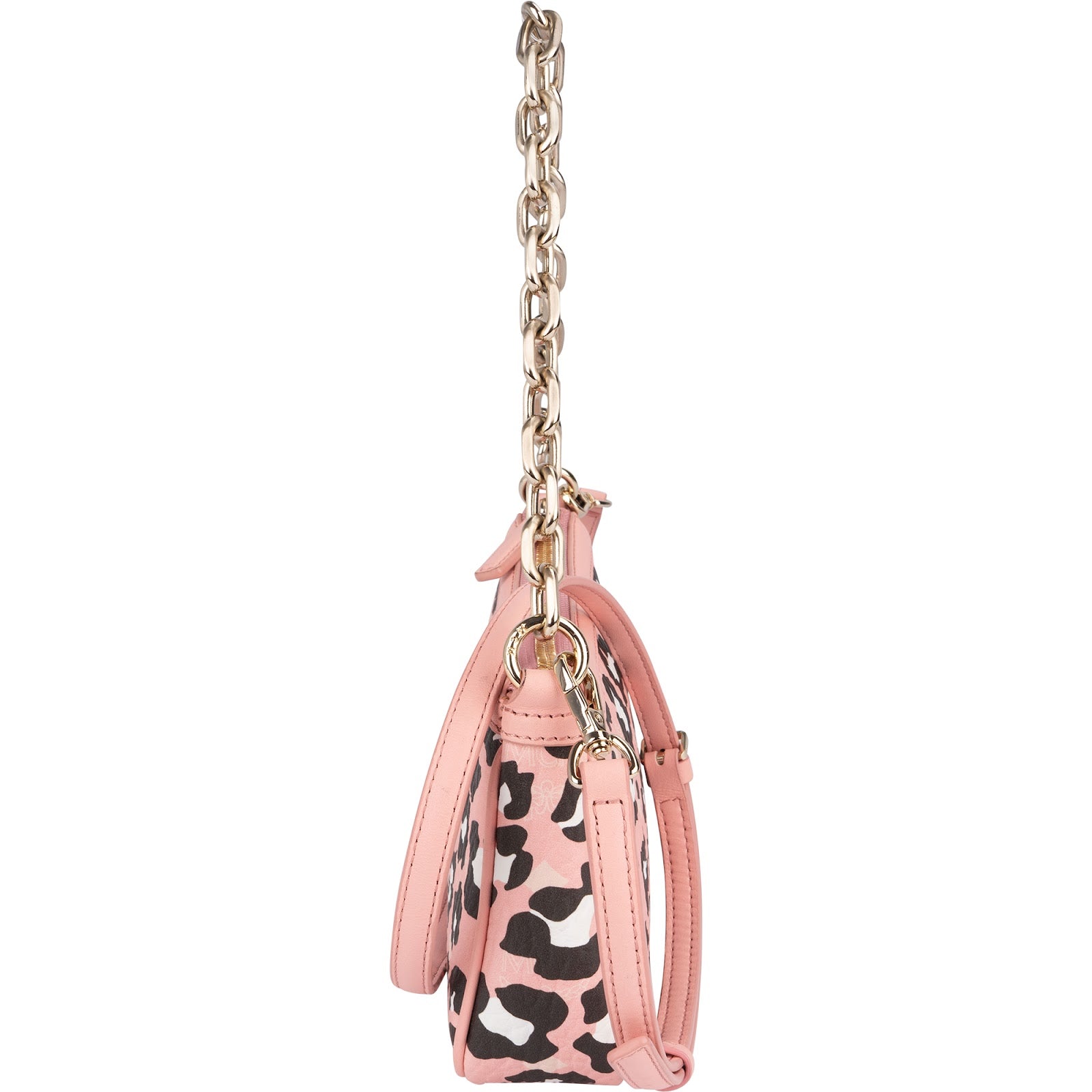 MCM Monogram Visetos Pink Leopard Print Aren Pochette Crossbody Handbag