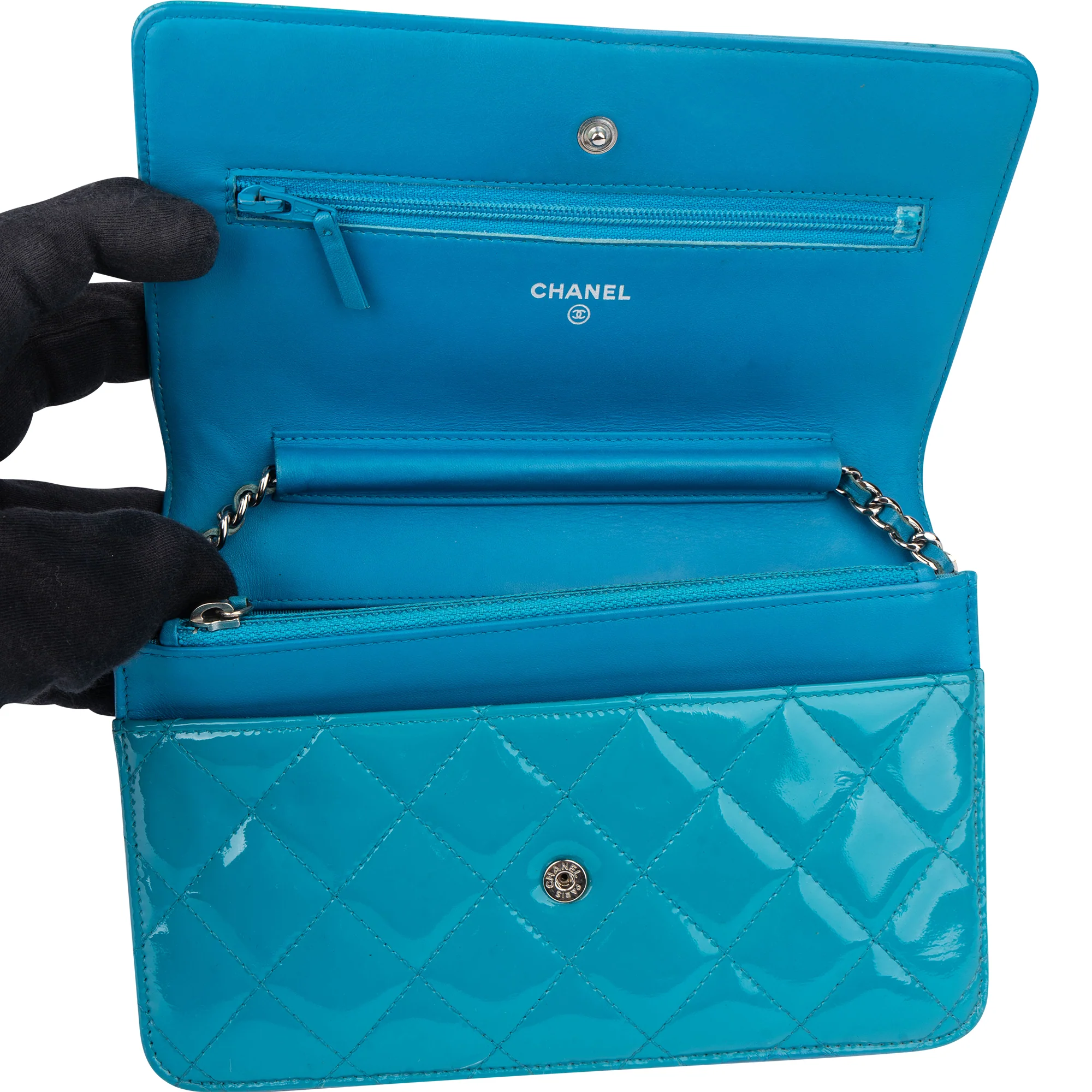 Chanel Quilted Patent Leather Wallet On Chain Crossbody Bag