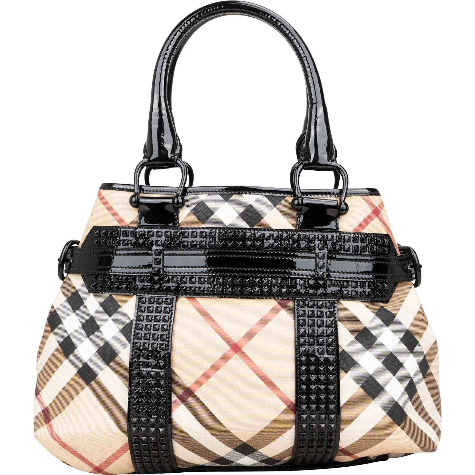 Burberry Nova-Check Studded Knight Hobo Handbag