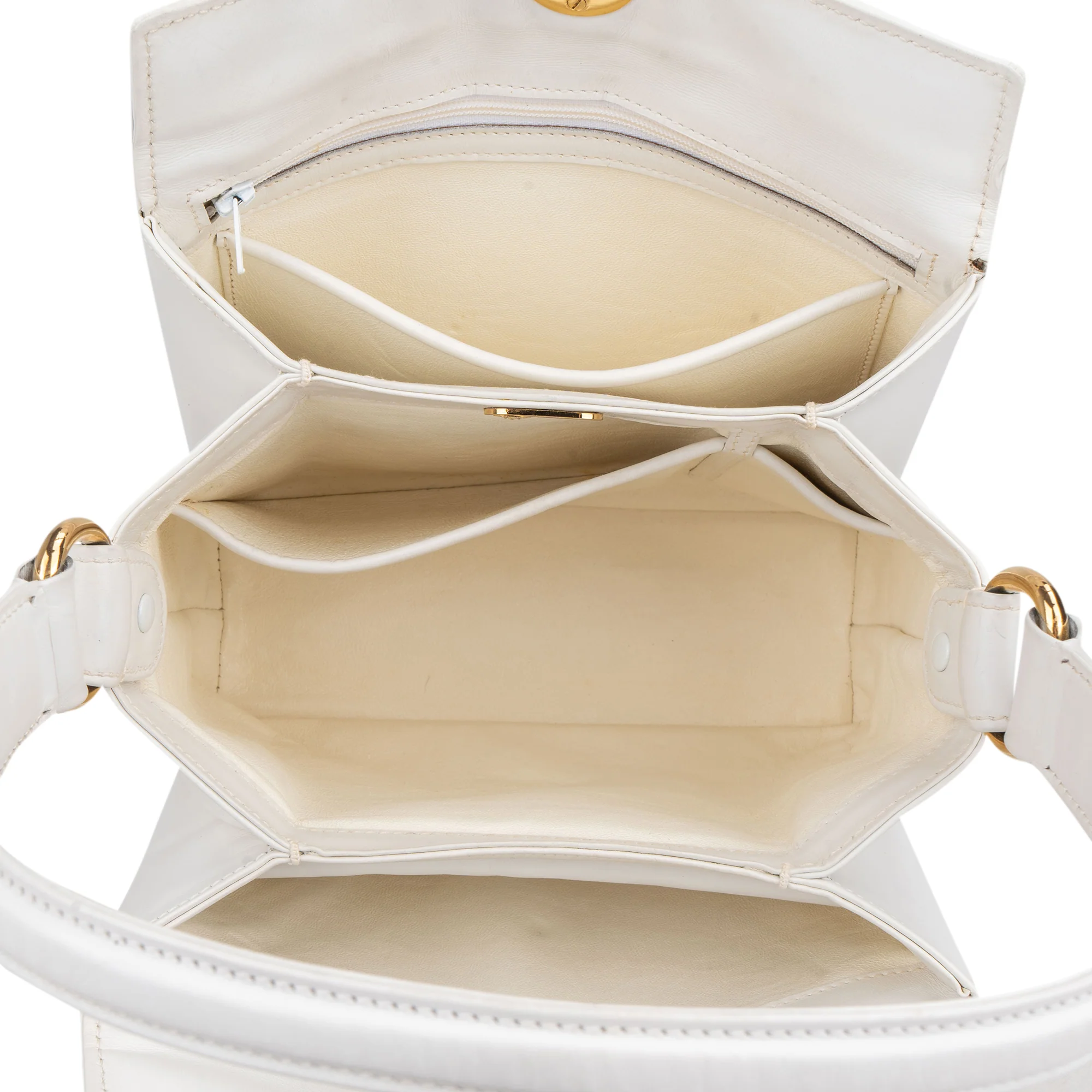 Gucci All White Leather Turnlock Handbag