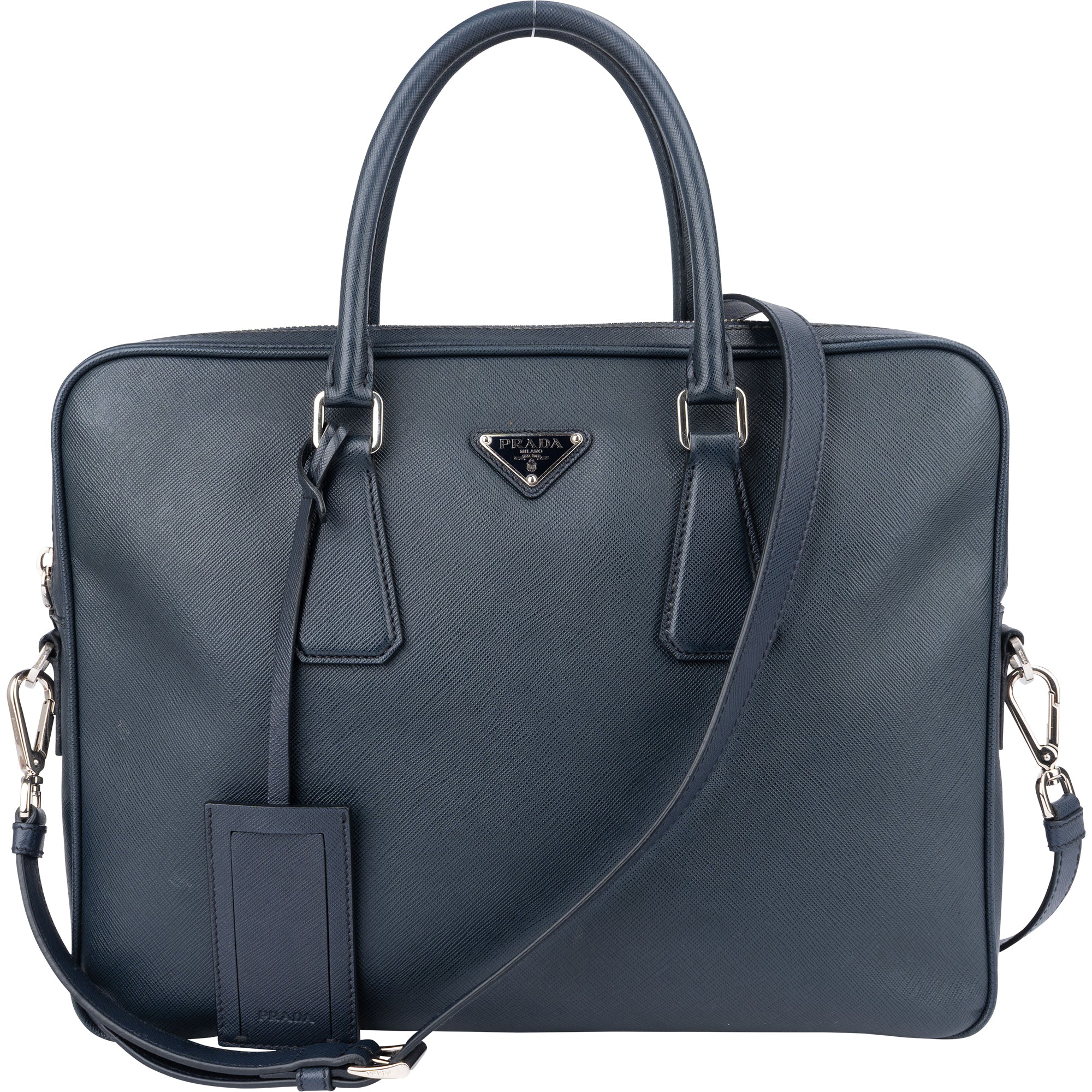 Prada Blue Saffiano Leather Business Tasche