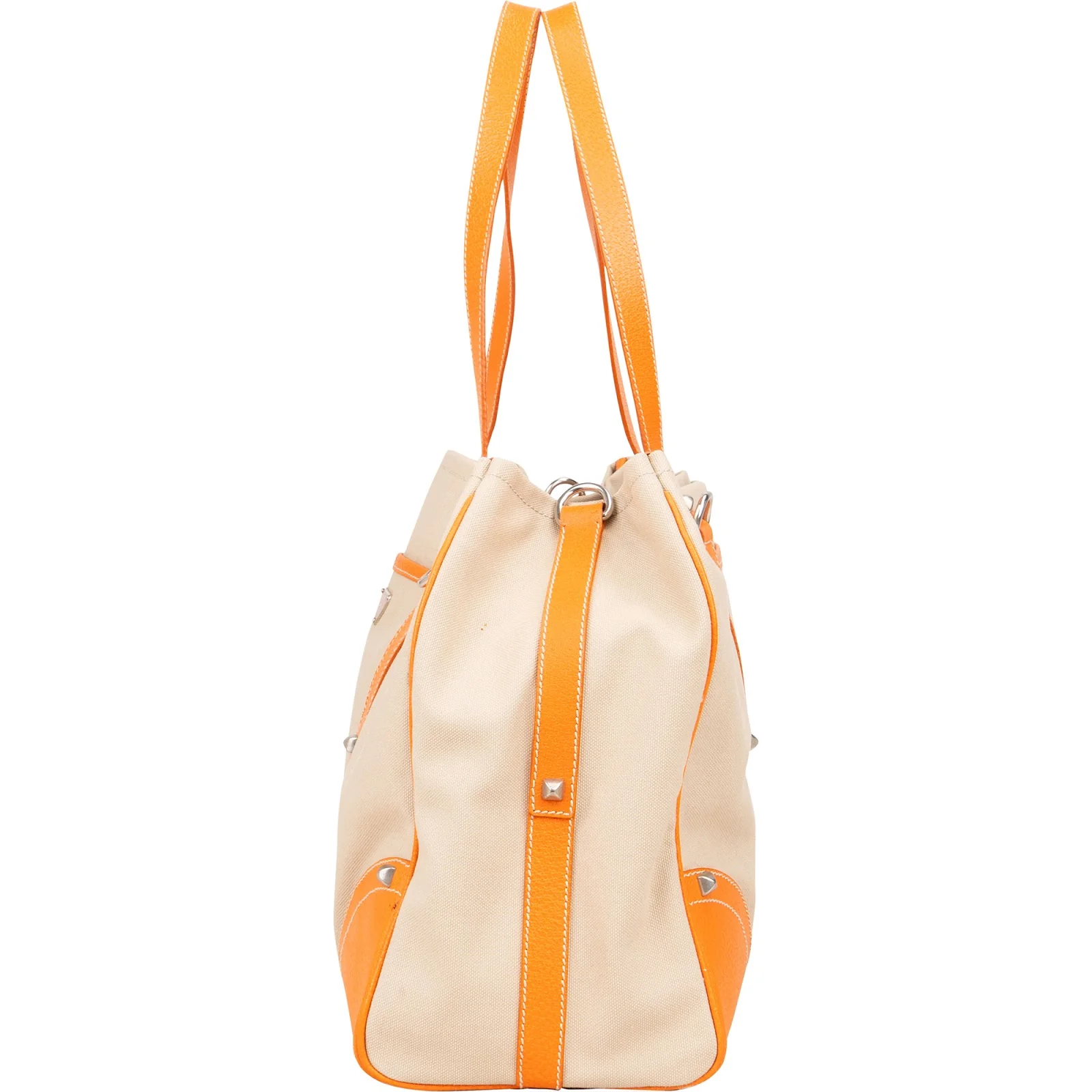 Prada Canvas and Leather Studded Shoulder Bag