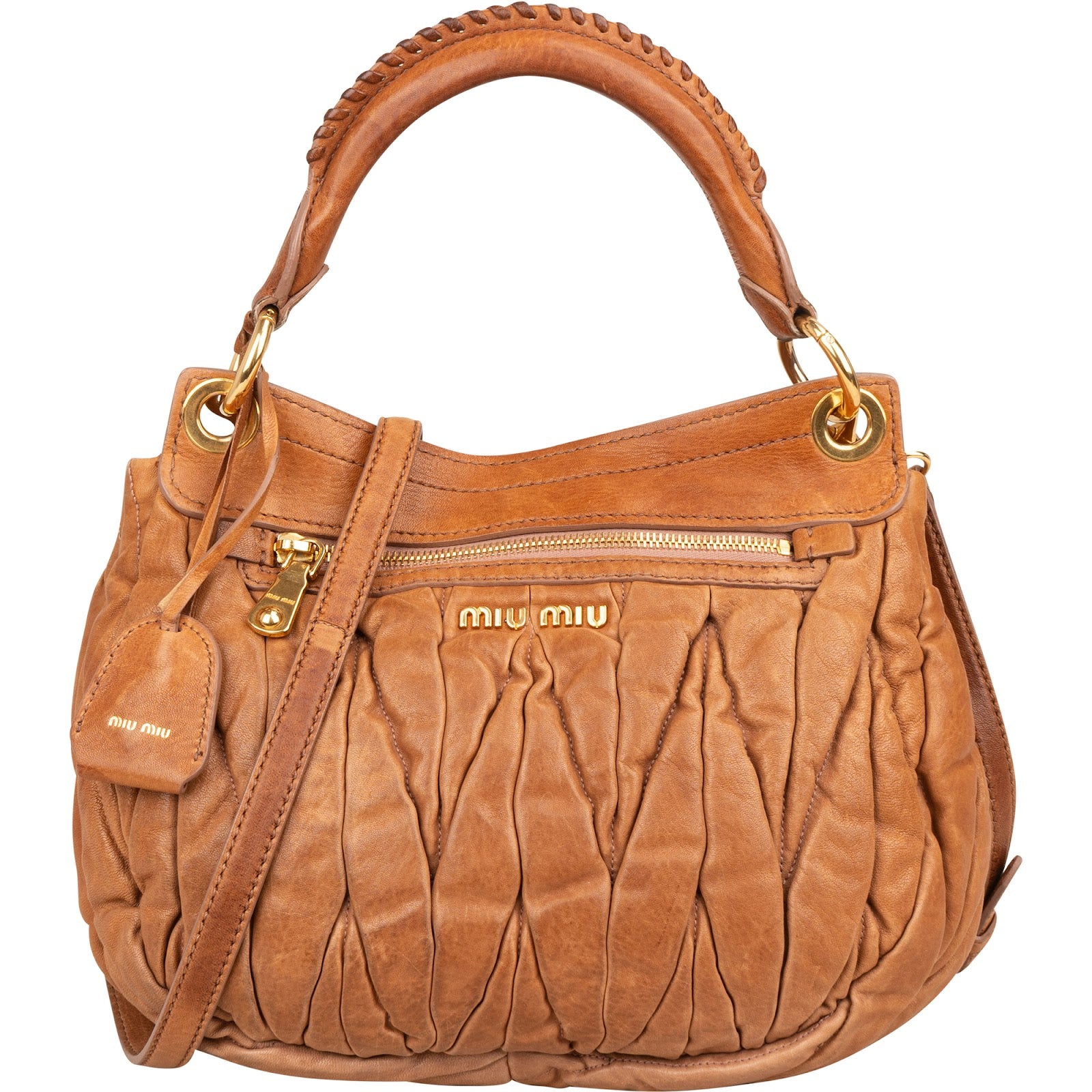 Miu Miu Brown Matelassé Leather Coffer City Handbag