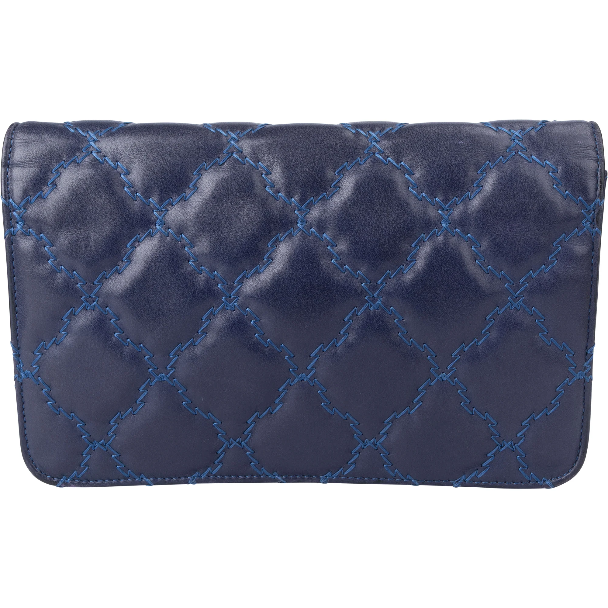 Chanel Bleu Quilted Stitch Lambskin Wallet On Chain Crossbody Bag