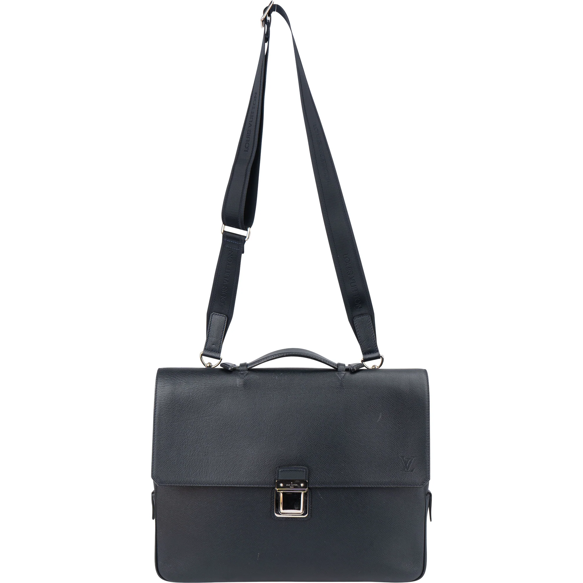Louis Vuitton Bleu Taiga Leather Vassili PM Business Tasche