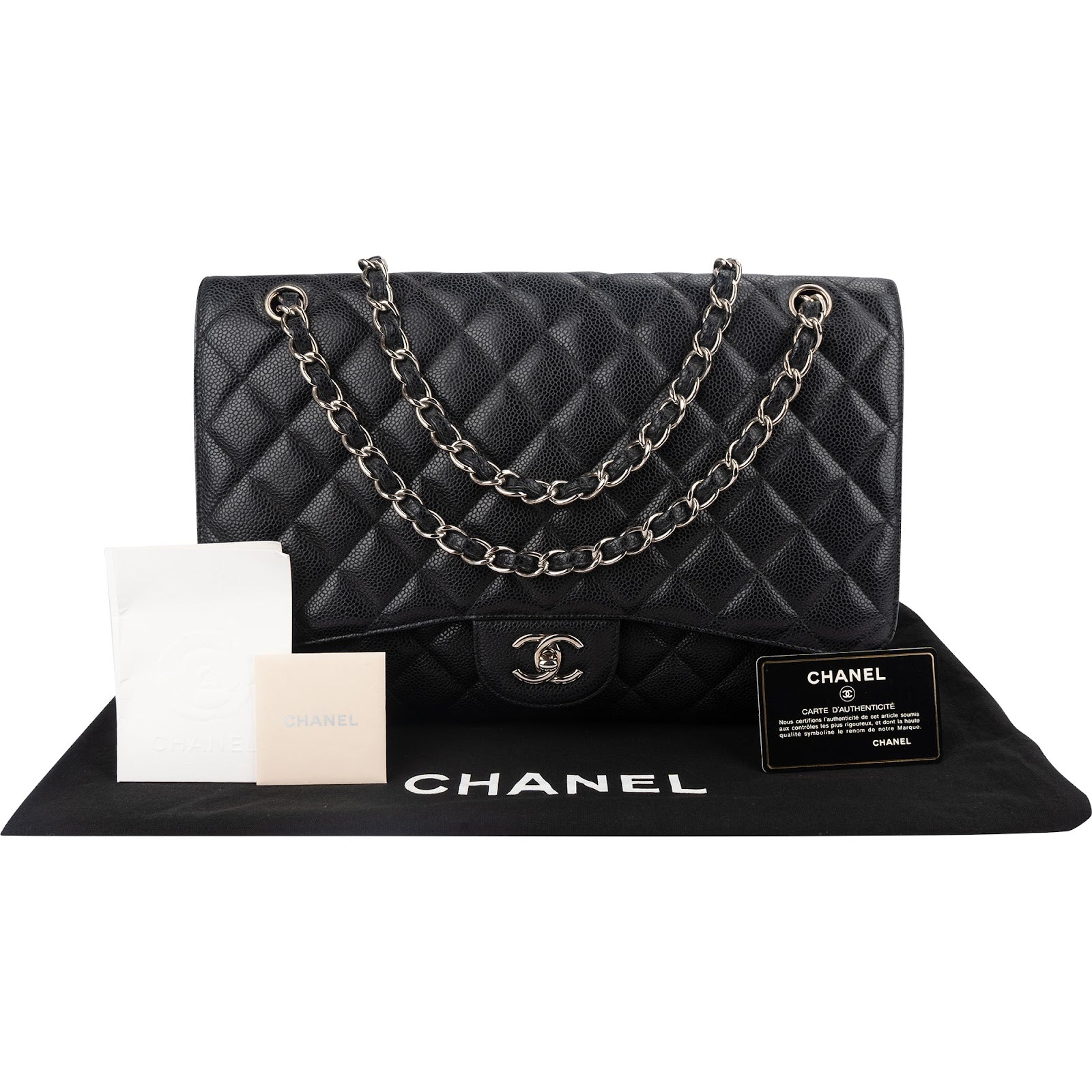 Chanel Quilted Caviar Leather Palladium Maxi Single Flap Crossbody Bag
