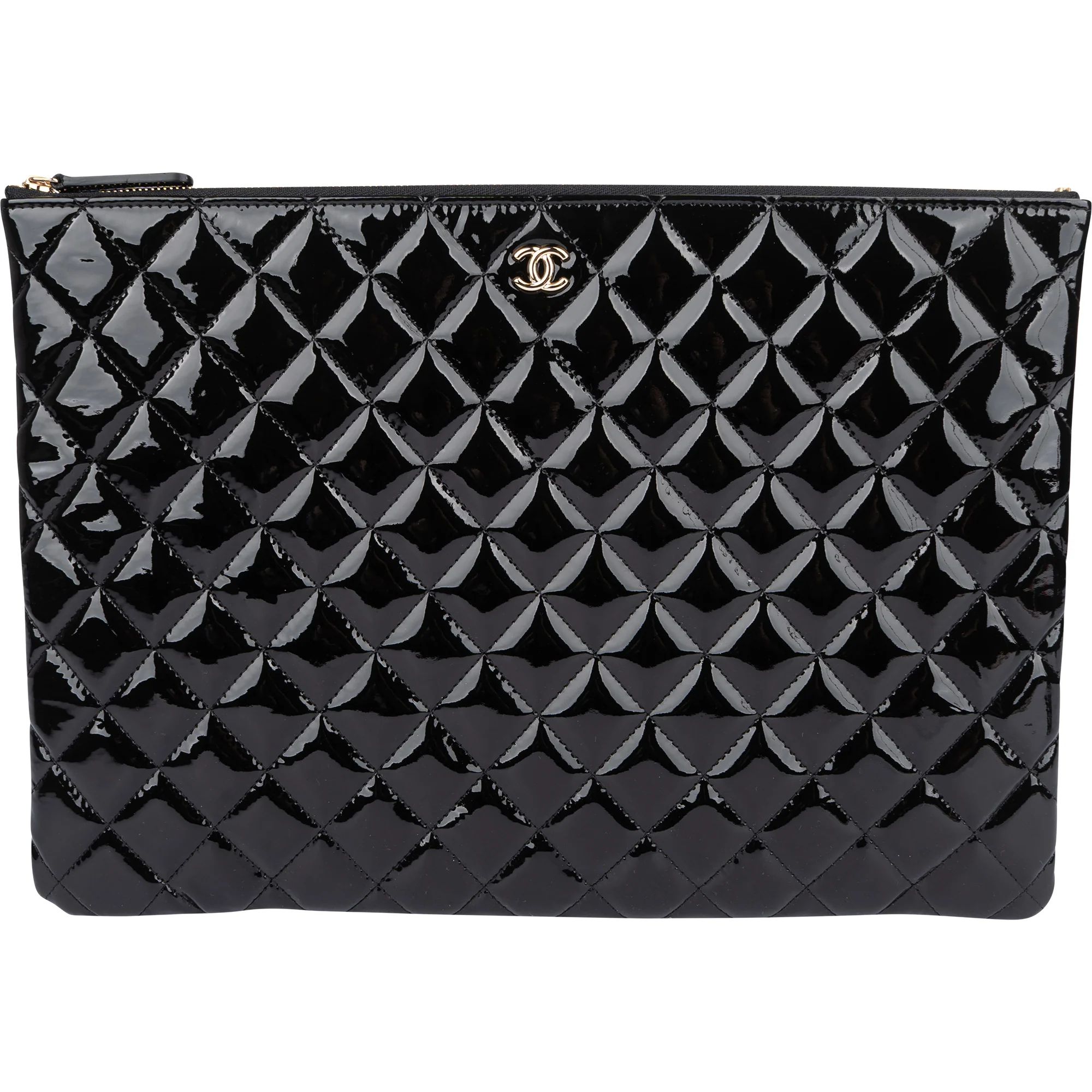 Chanel Quilted Patent Leather CC Clutch