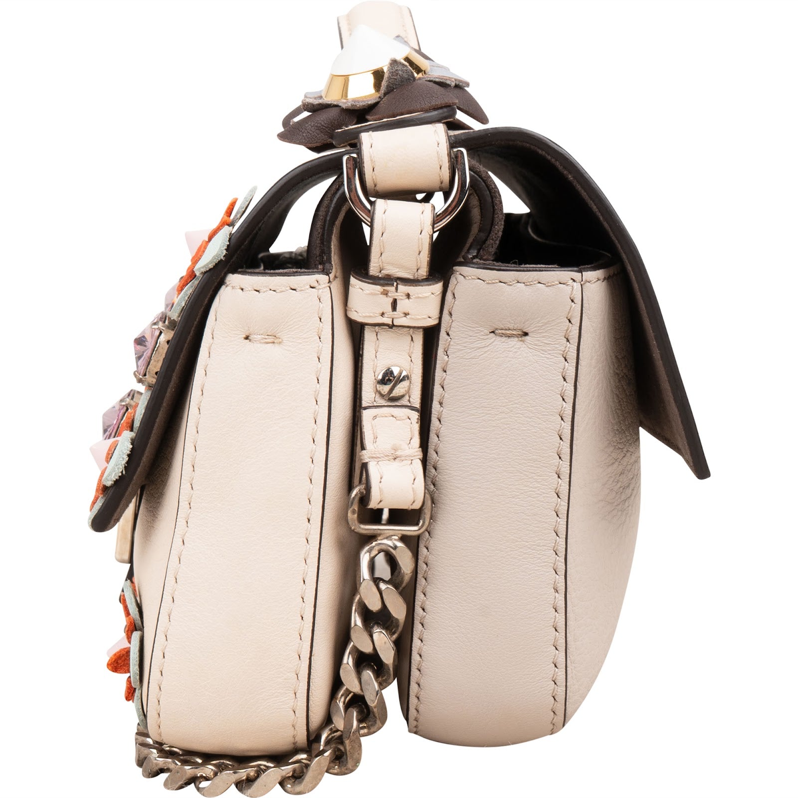 Fendi Leather Flowerland Double Micro Baguette Crossbody Bag
