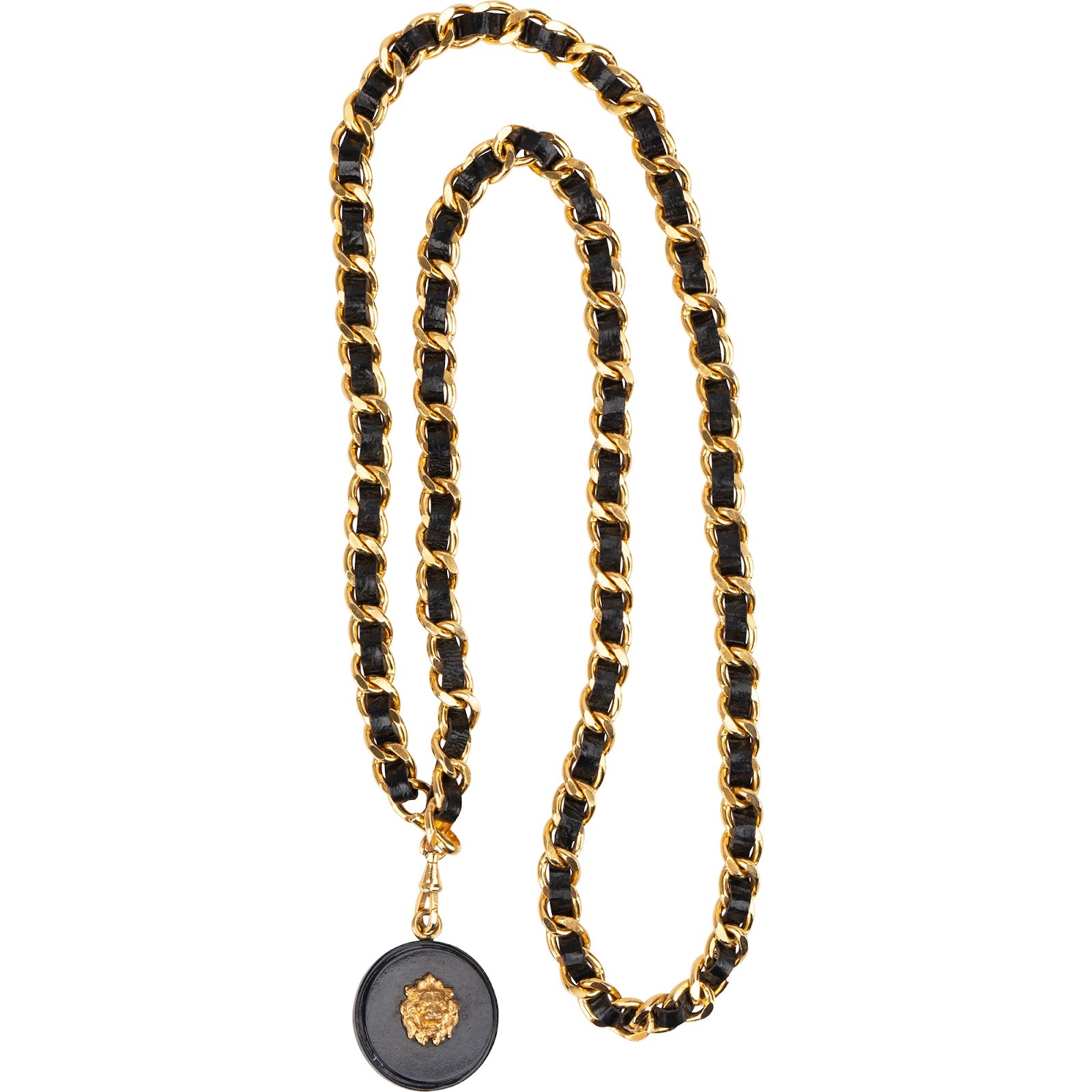 Chanel Black Lambskin Lion Head Medallion Golden Belly Chain Belt (94)