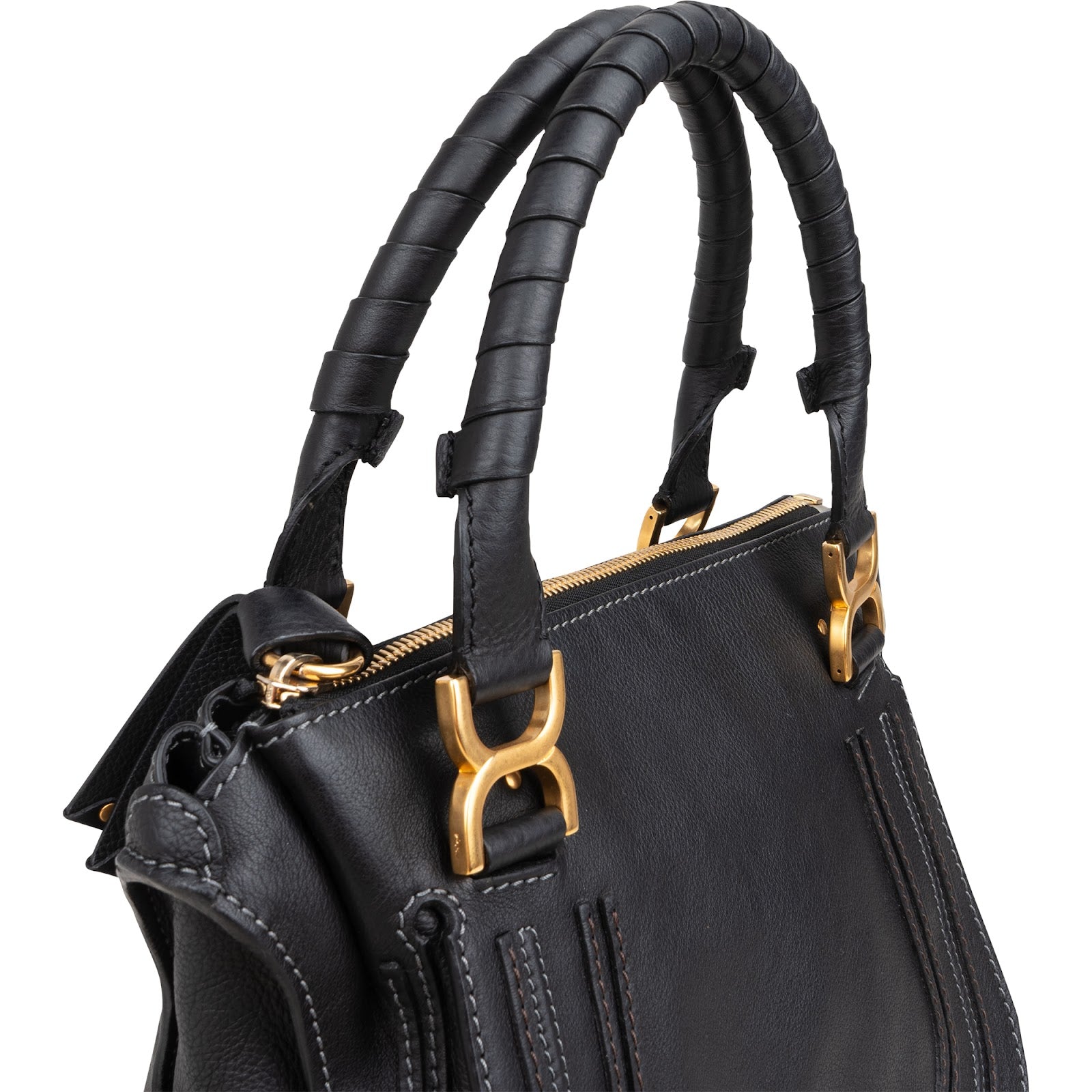 Chloé Black Grained Calfskin Marcie Satchel Handbag