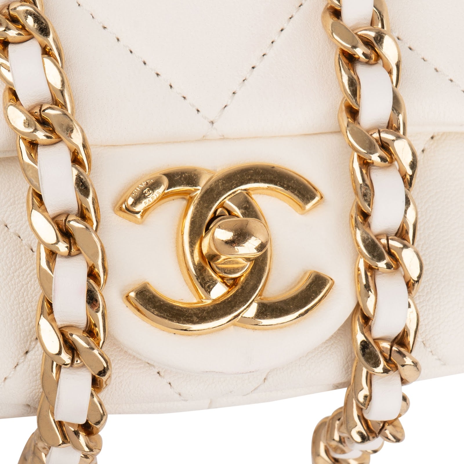 Chanel White Quilted Lambskin Mini Rectangular Flap Top Handle Crossbody Bag