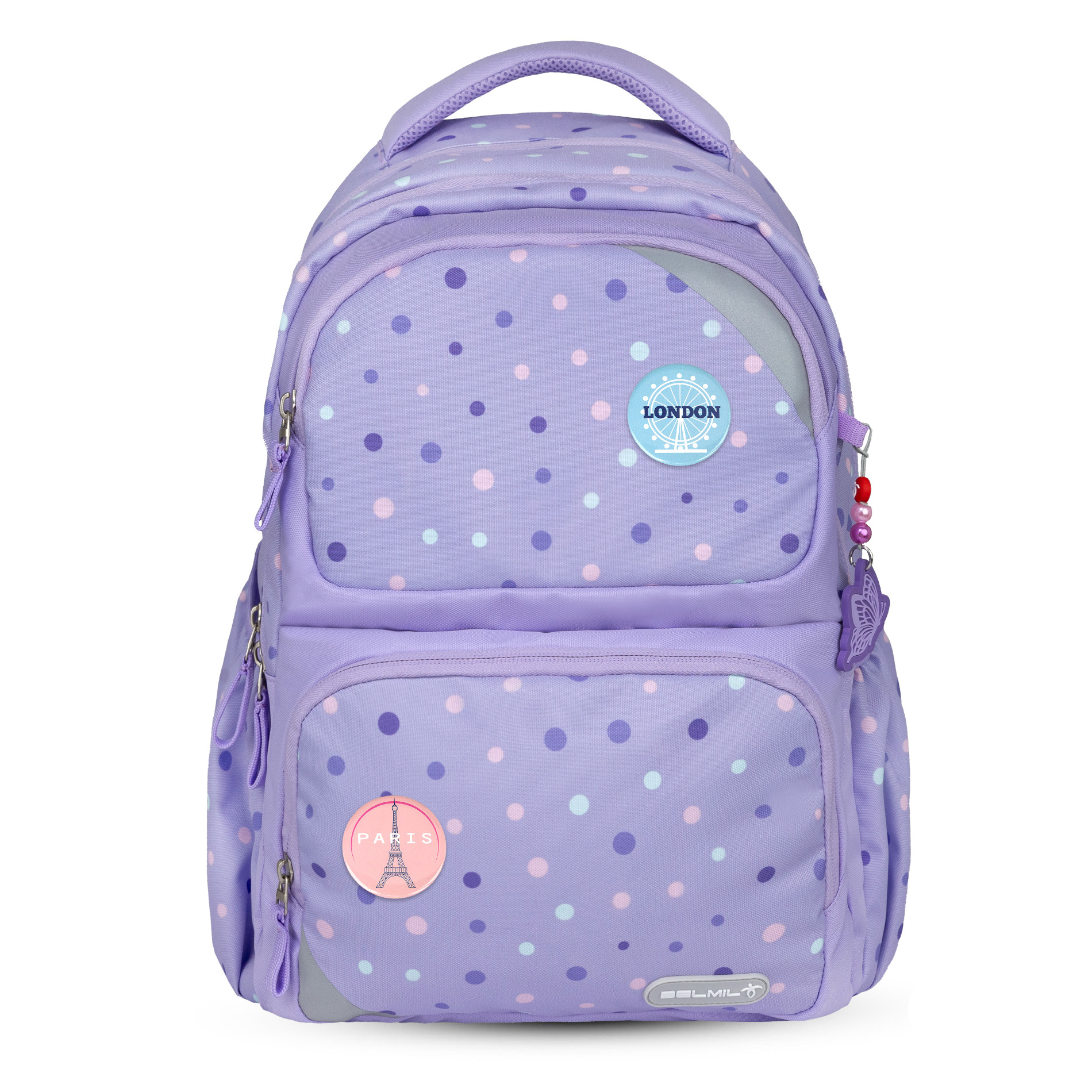 Maxi Pack Schulrucksack mit Brustgurt 2tlg. Set - "Purple Dots"