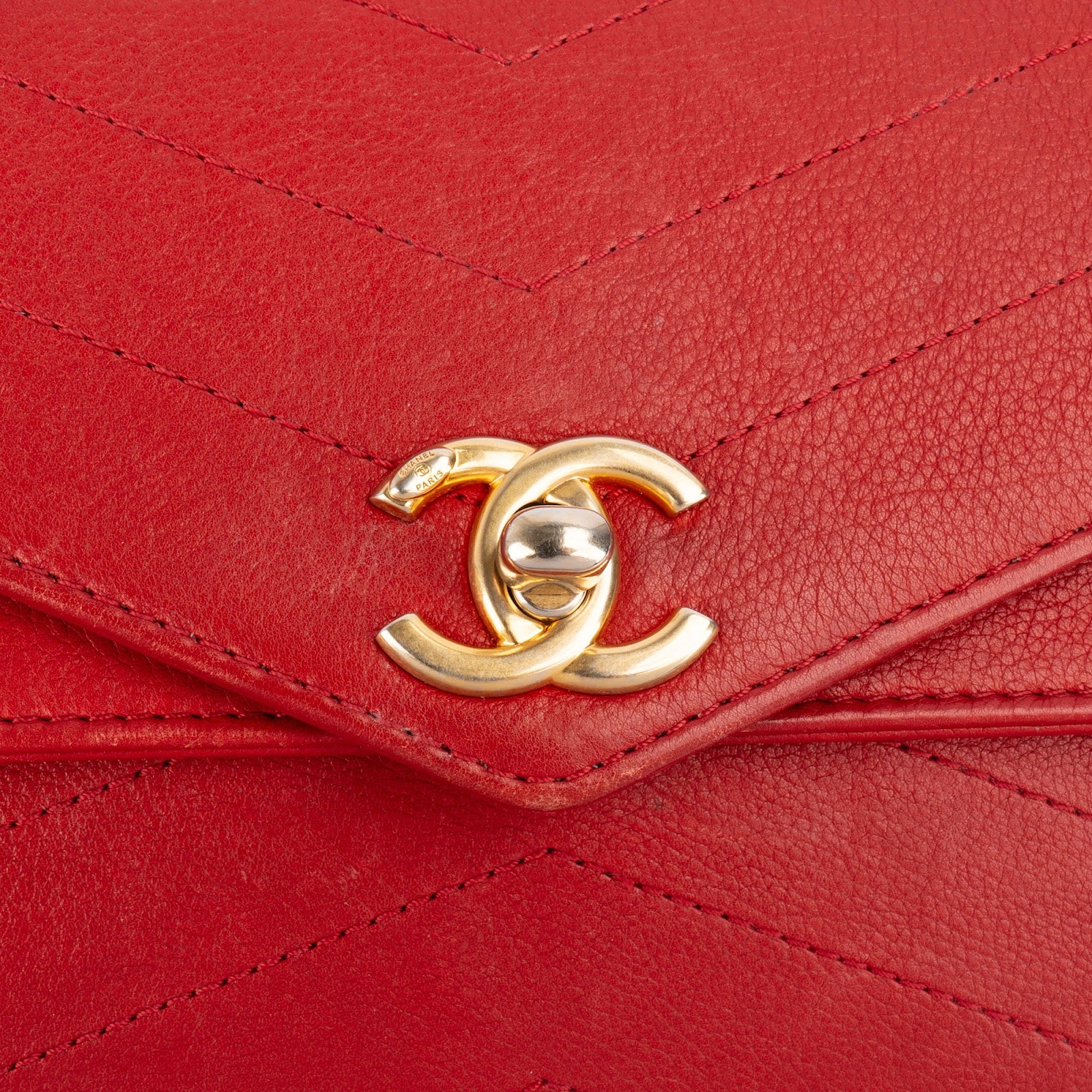 Chanel Stitched Leather Chevron Envelope Double Flap Shoulder Crossbody Bag