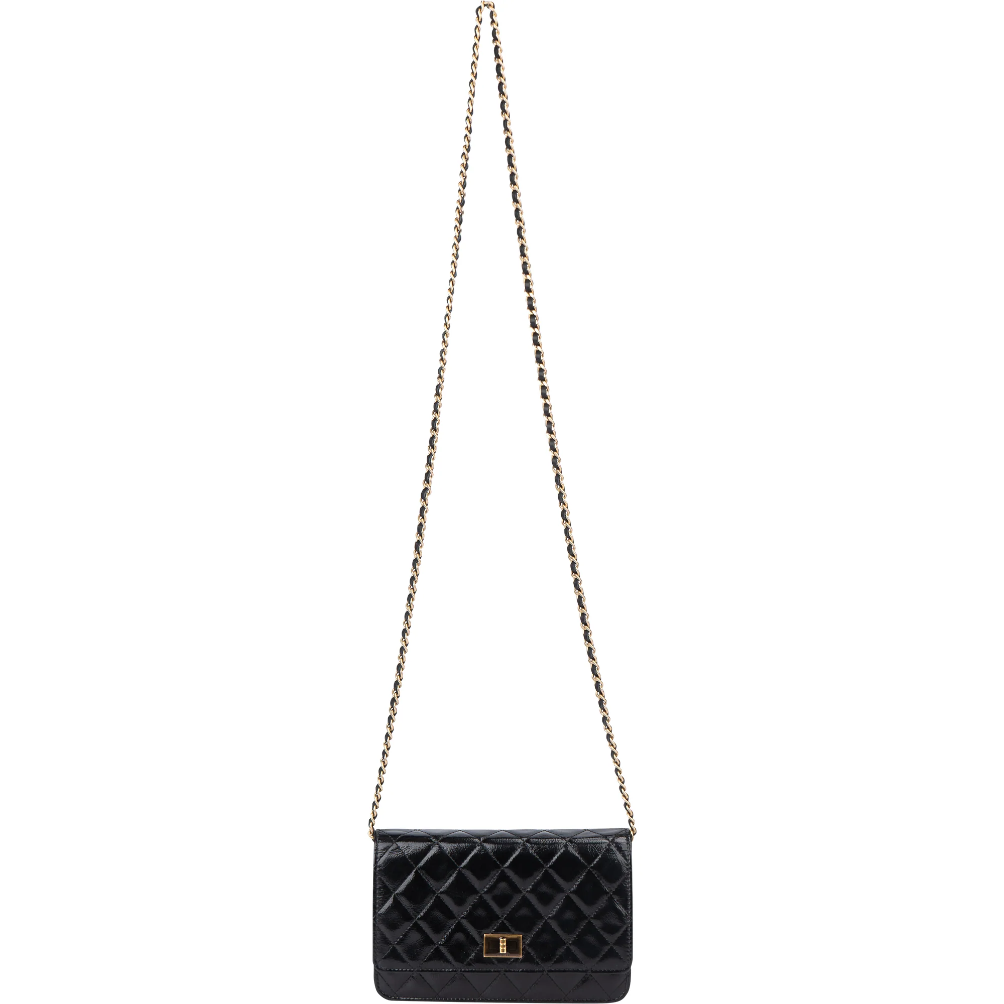 Chanel Quilted Patent Leather 2.55 Wallet On Chain Crossbody Bag
