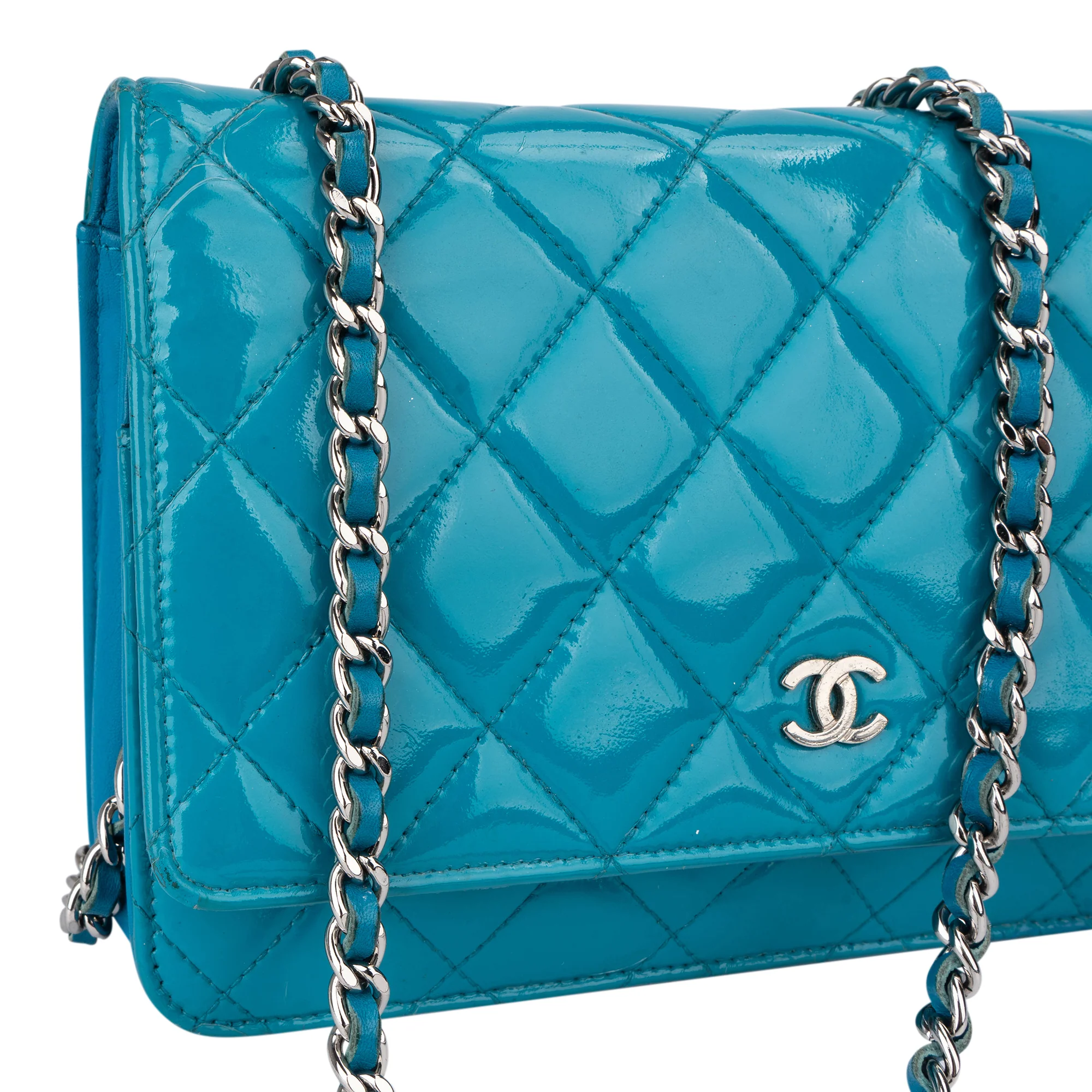 Chanel Quilted Patent Leather Wallet On Chain Crossbody Bag