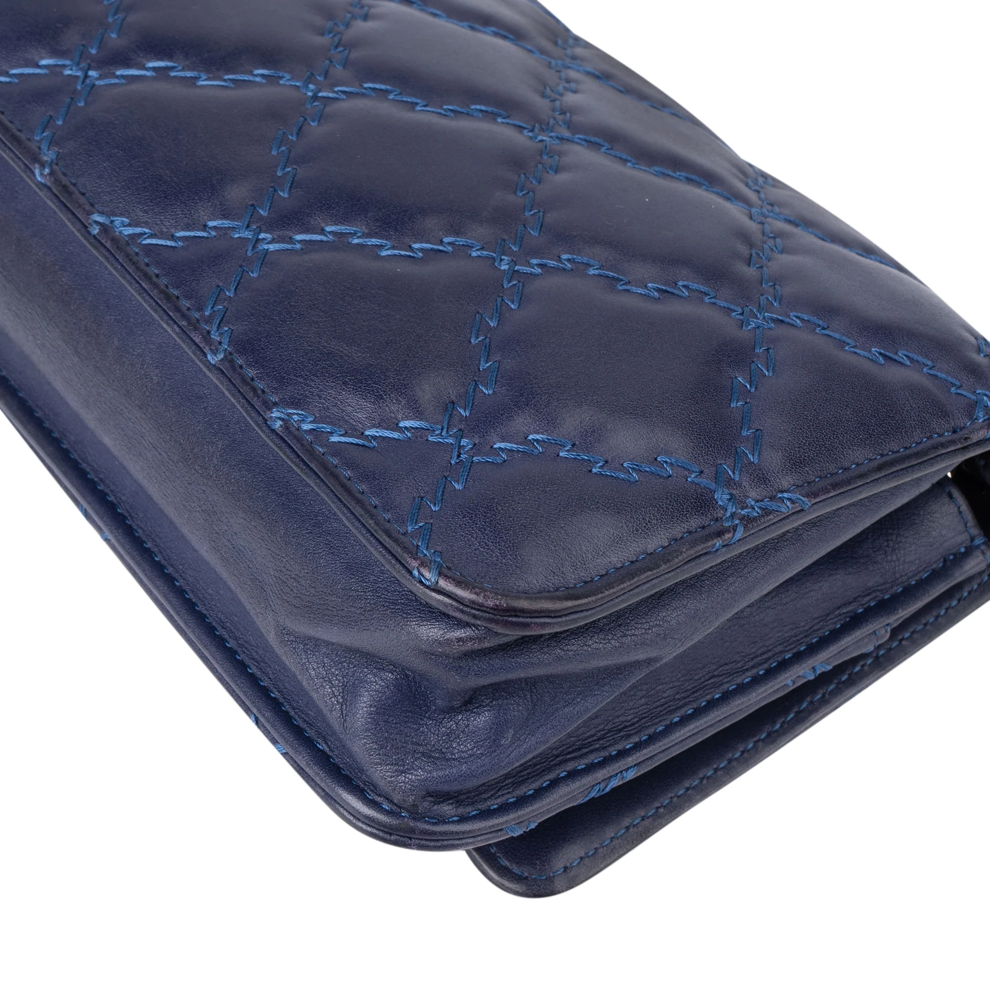 Chanel Bleu Quilted Stitch Lambskin Wallet On Chain Crossbody Bag