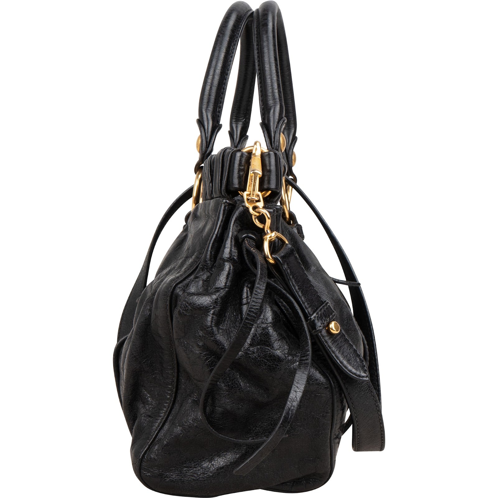 Miu Miu Black Vitello Lux Leather Satchel Handbag