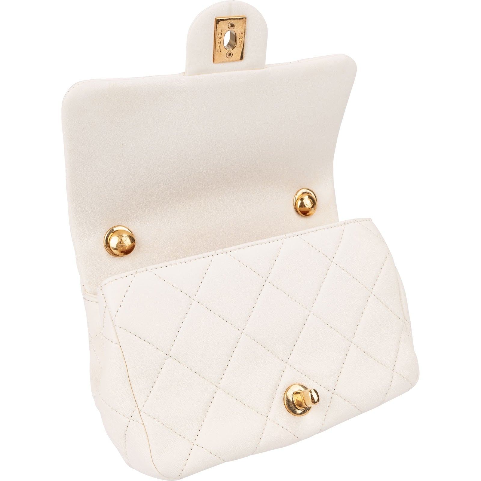 Chanel White Quilted Lambskin Mini Rectangular Flap Top Handle Crossbody Bag