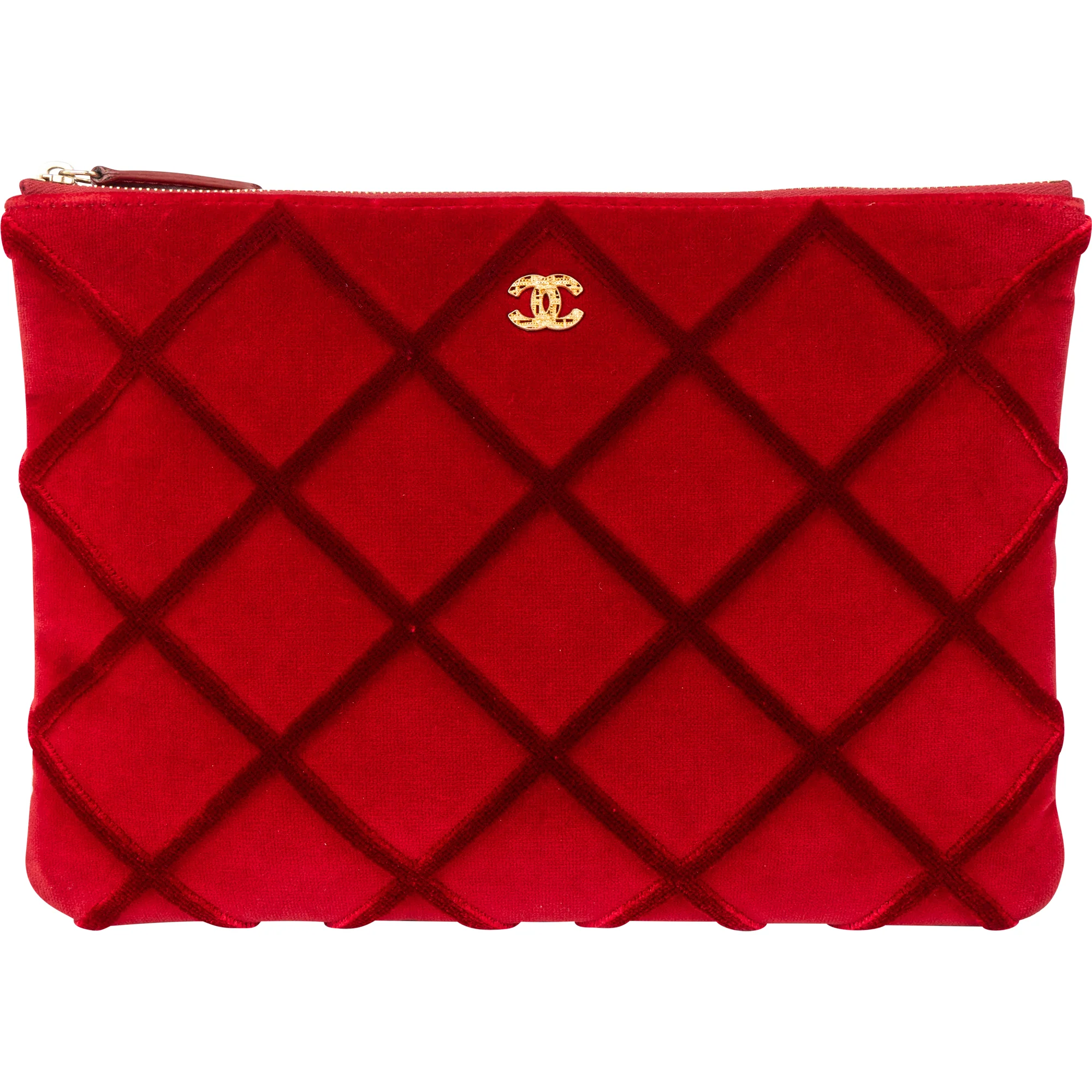 Chanel Rouge Stitching Velvet CC Clutch