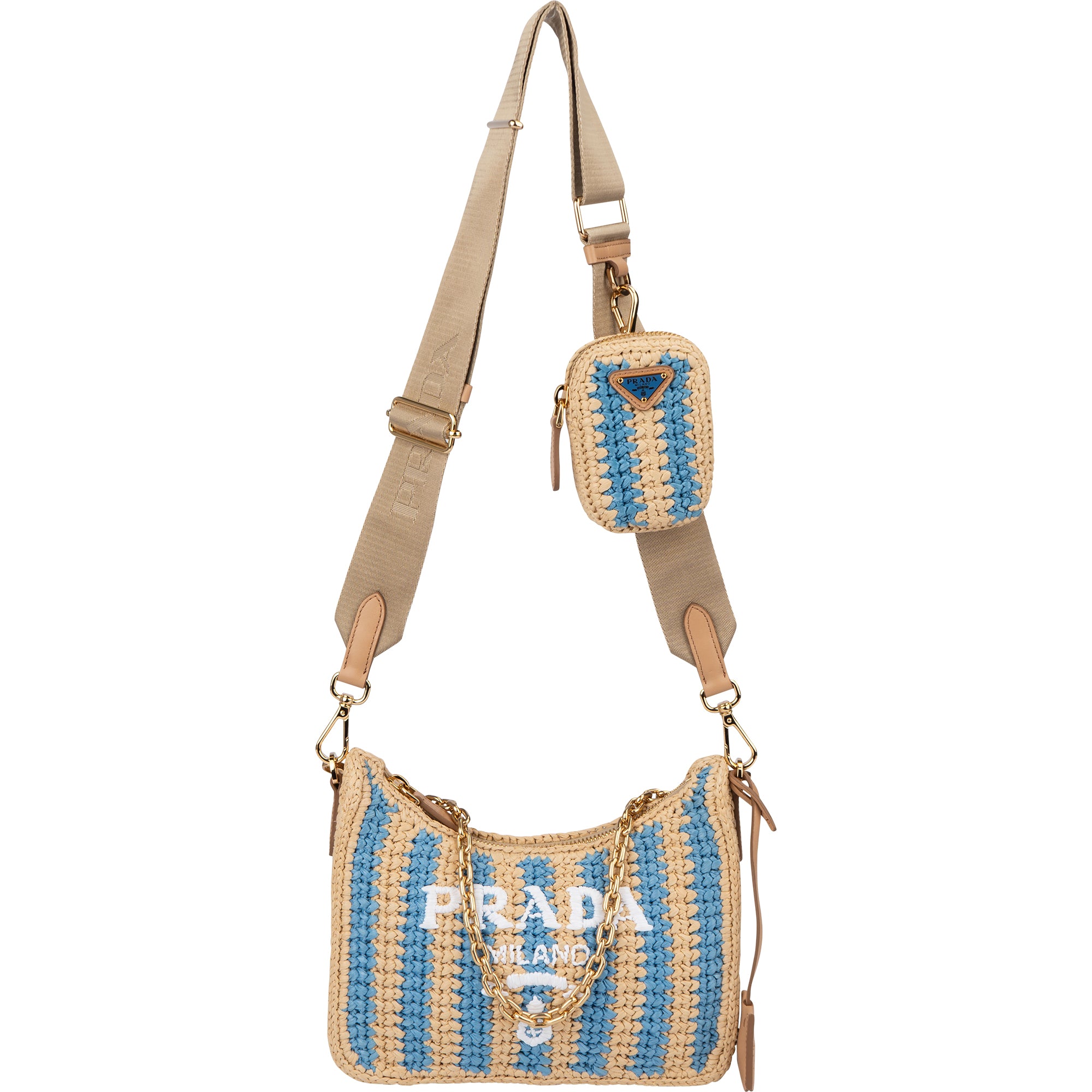 Prada Tricolor Raffia Re-Editon Crossbody Bag