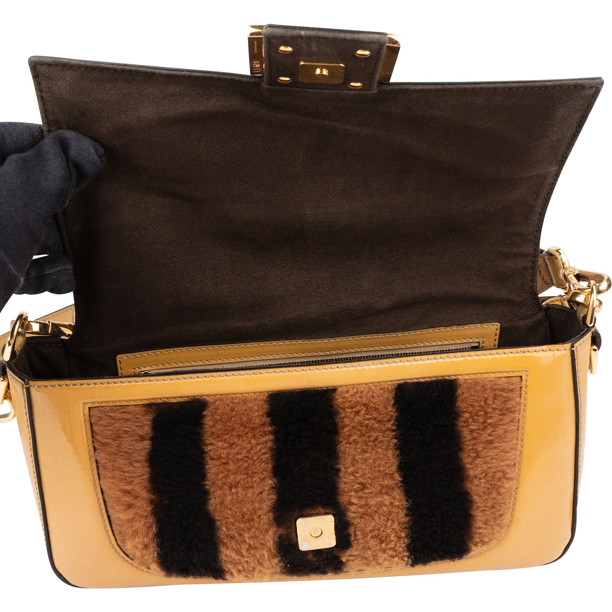 Fendi Shearling Baguette Buckle Handbag